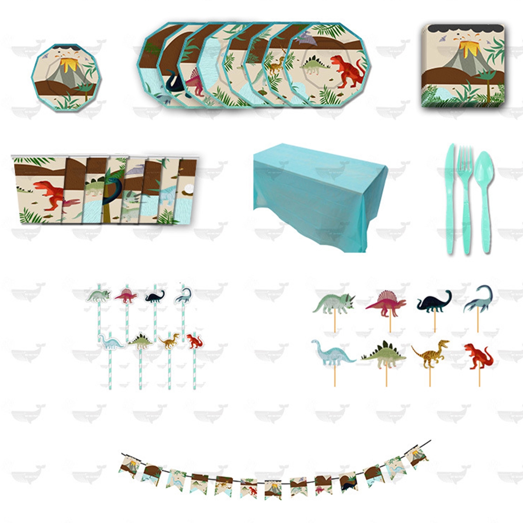 Dinosaur Party Supplies Set Serves 8 - Blue Paper Plates 4