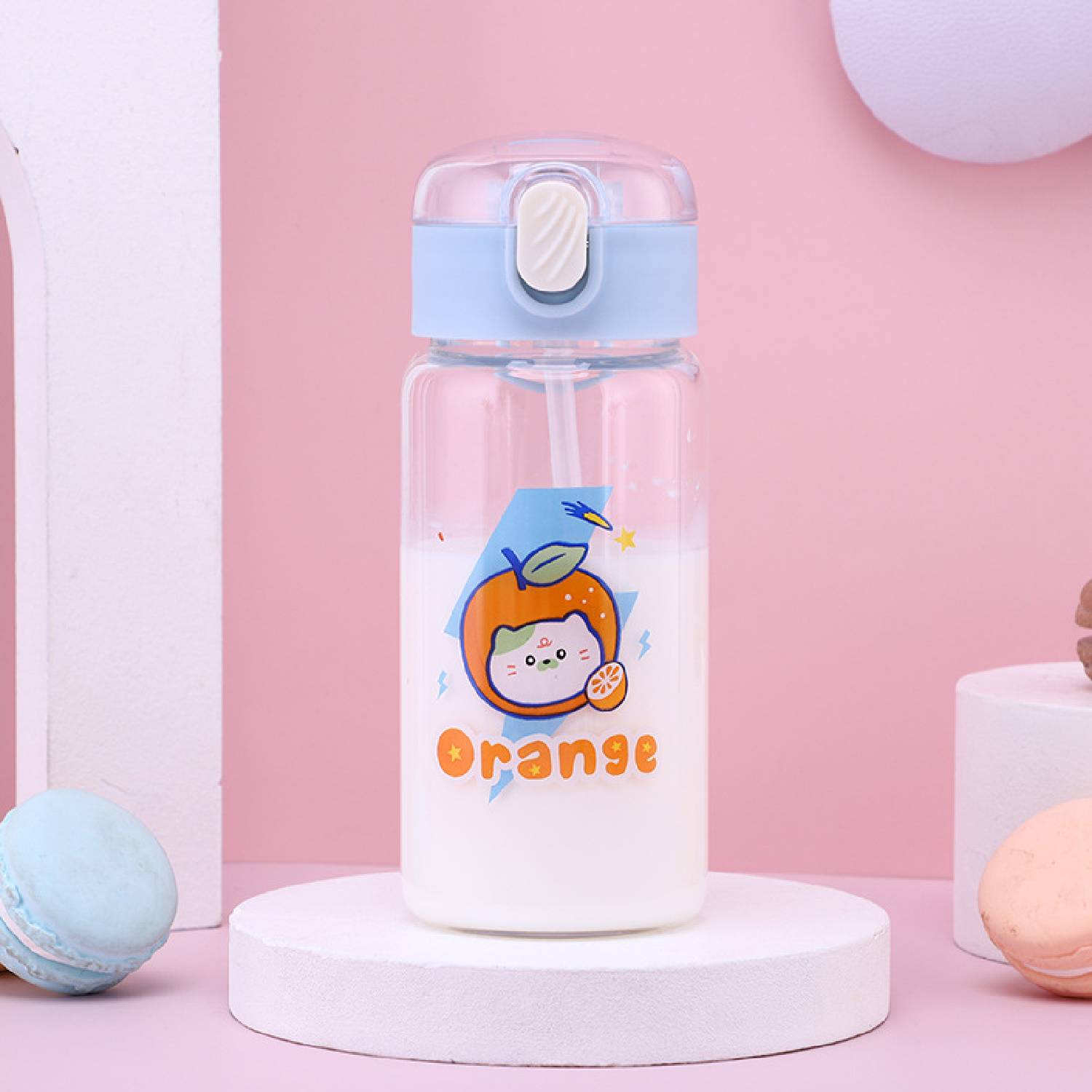 Single-layer bouncing lid glass water bottle straw cup 8