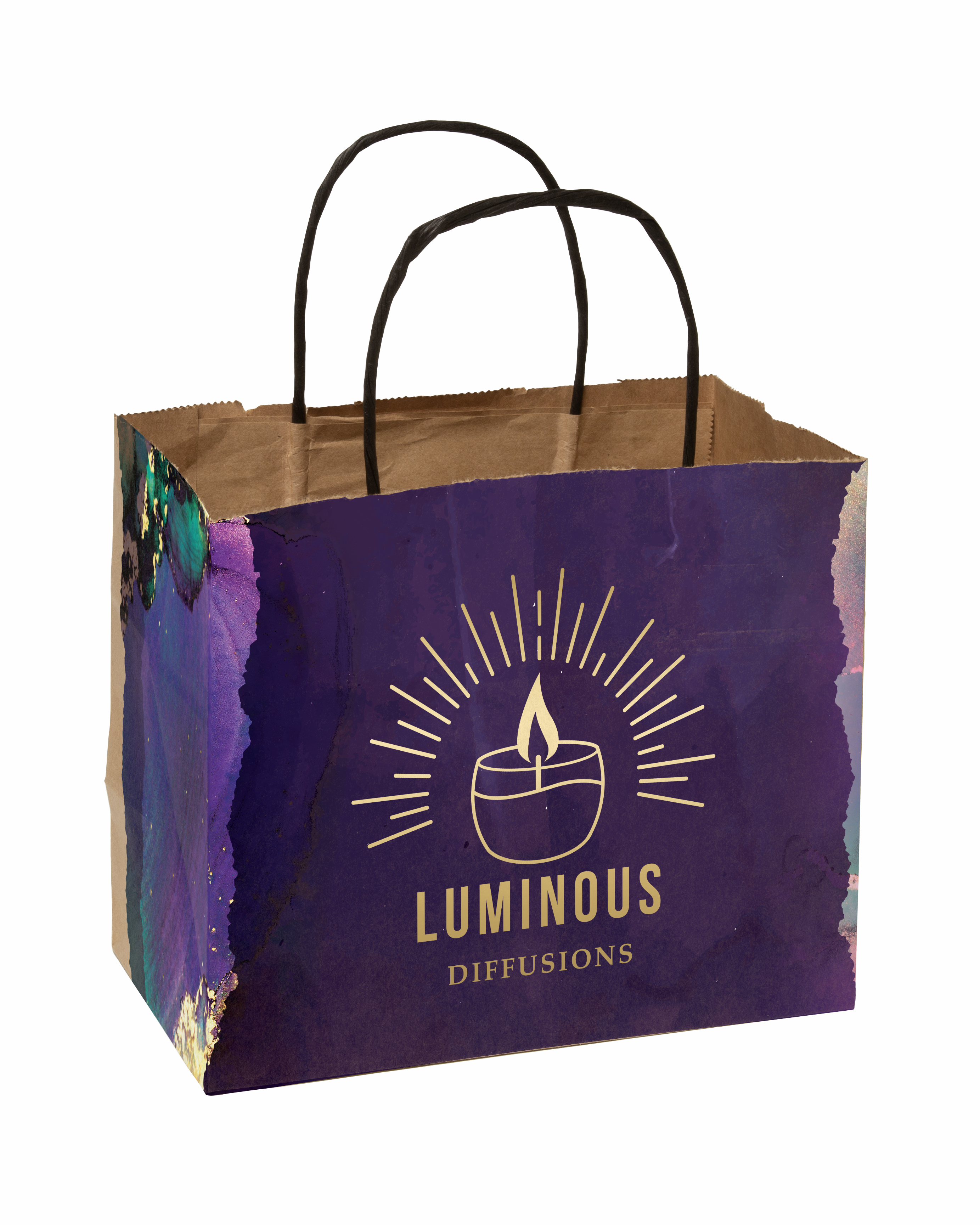 Multi-Sided Full Color Natural Shopper Paper Bag - Black Handle (8.5"x 7.25"x 5")
