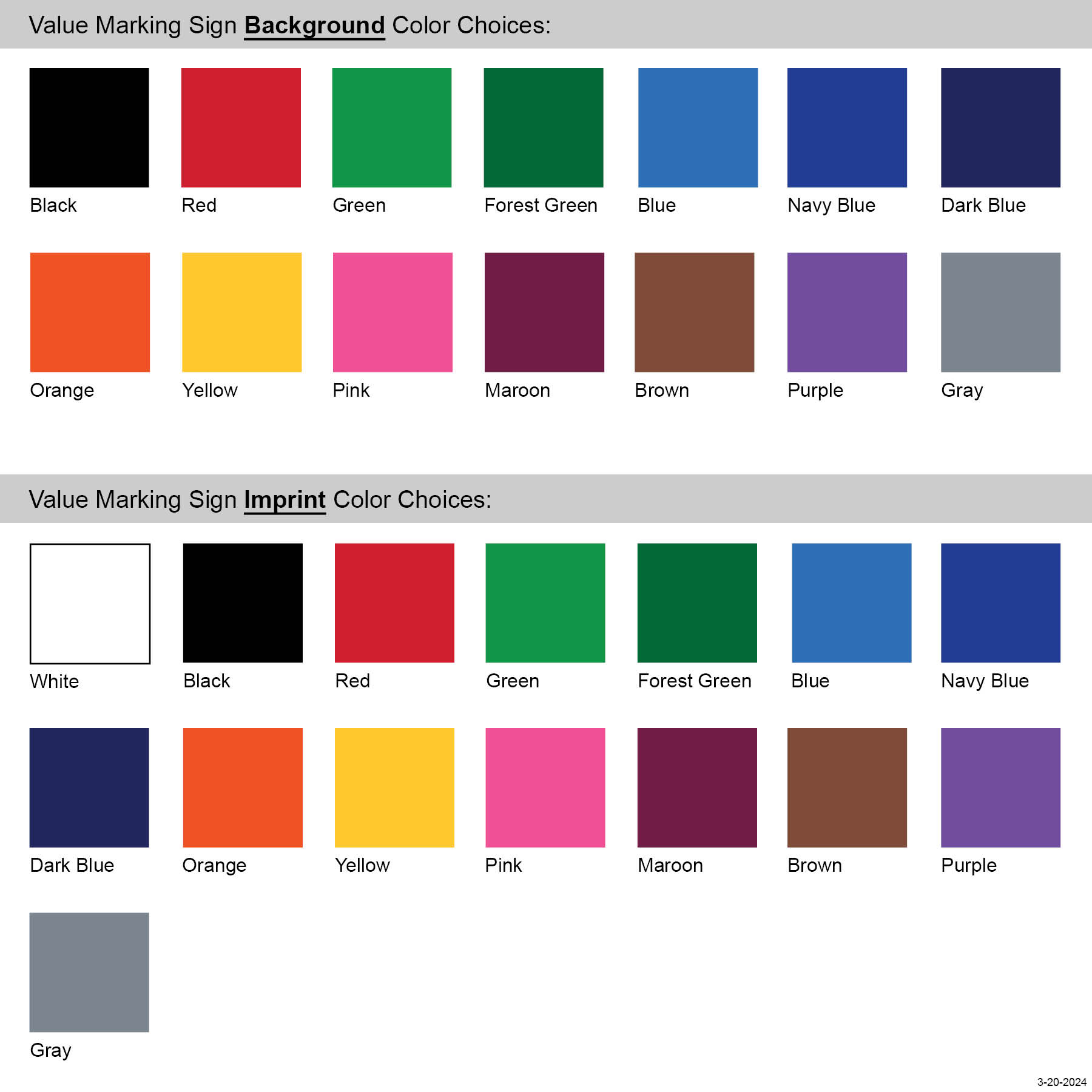 5" x 5" Value Marking Signs - Two Color Front & Solid Color Back 1