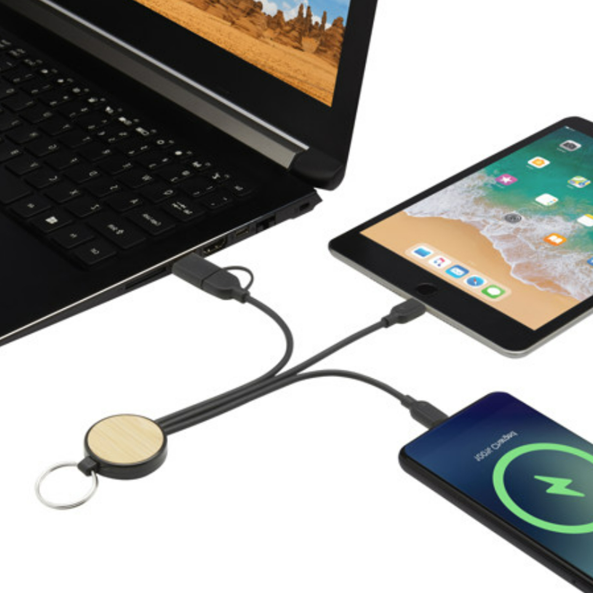 Eco Bamboo 3-in-1 Charging Cable with Glowing 2