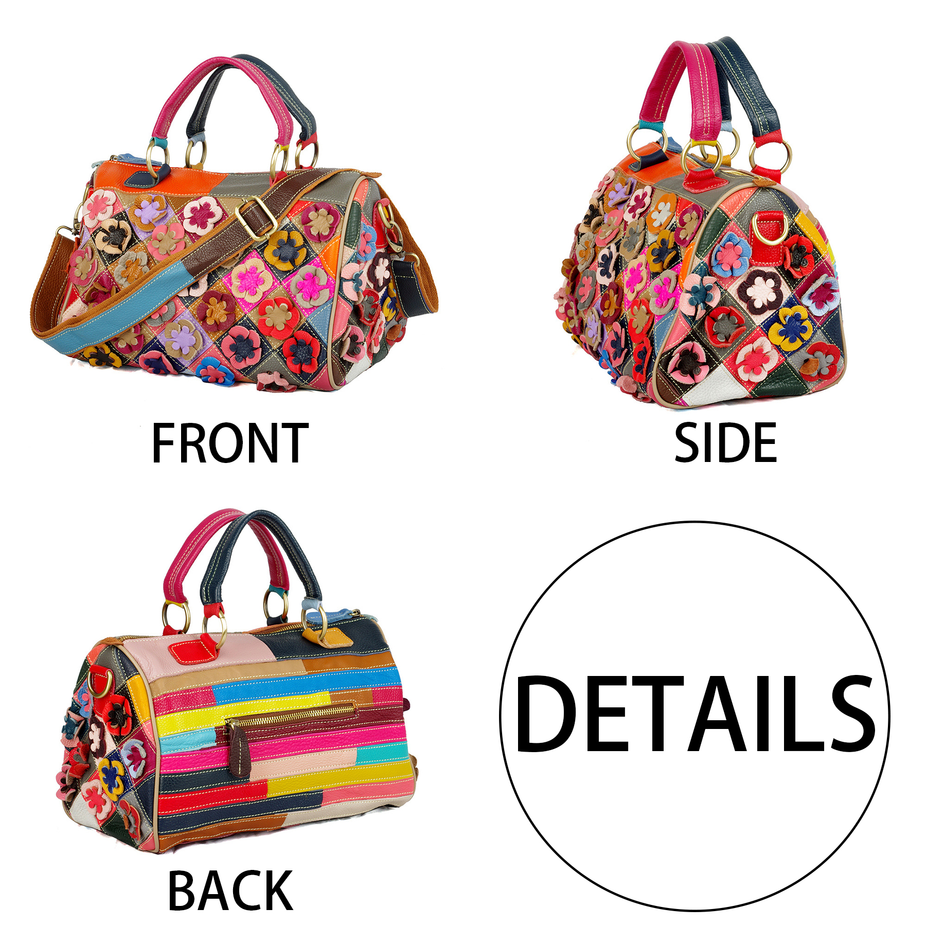 Genuine Leather Colorful floral shoulder cross-body bag 3