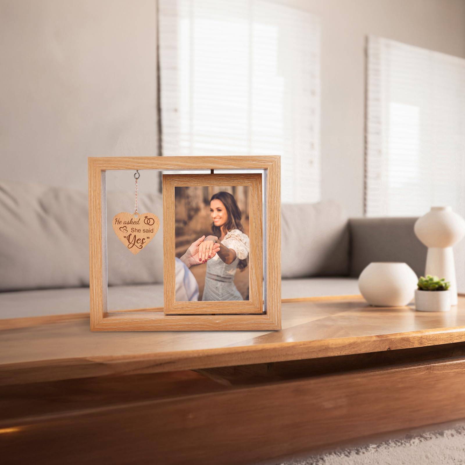 Custom Wooden Rotating Dual-Side Photo Frame w/Heart Pendant 3