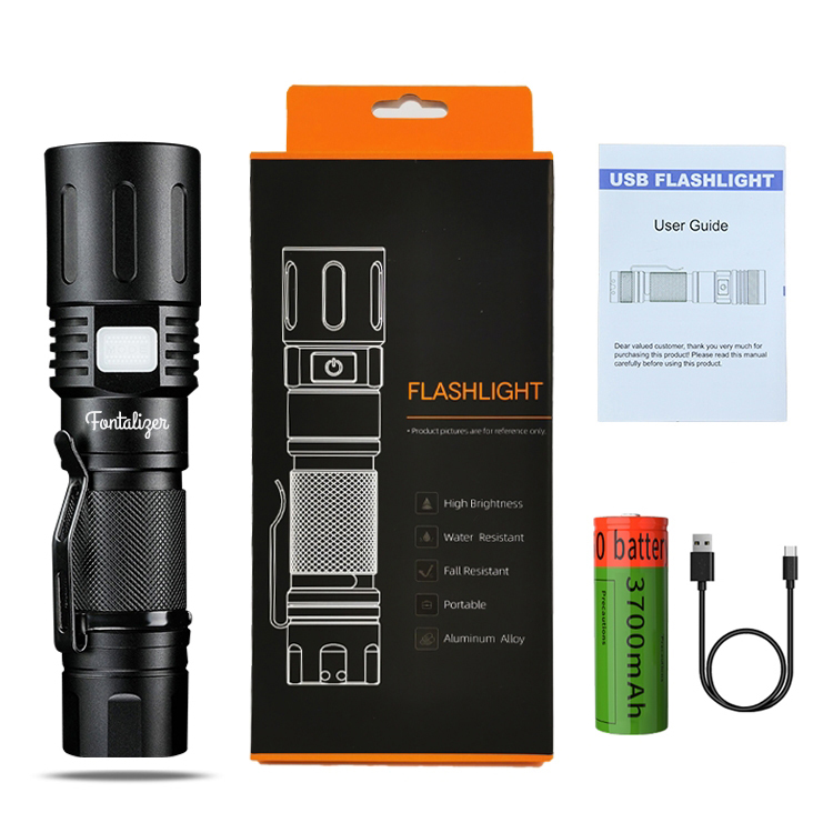3000 Lumens Zoomable LED Flashlight Extremely Bright USB-C Powered Rechargeable 3700mAh With Power B 18