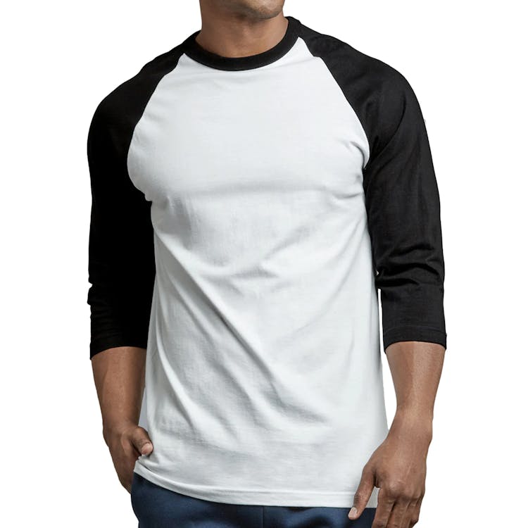 Men's 3/4 Sleeve Baseball T-Shirt - 3XL Black/White 1