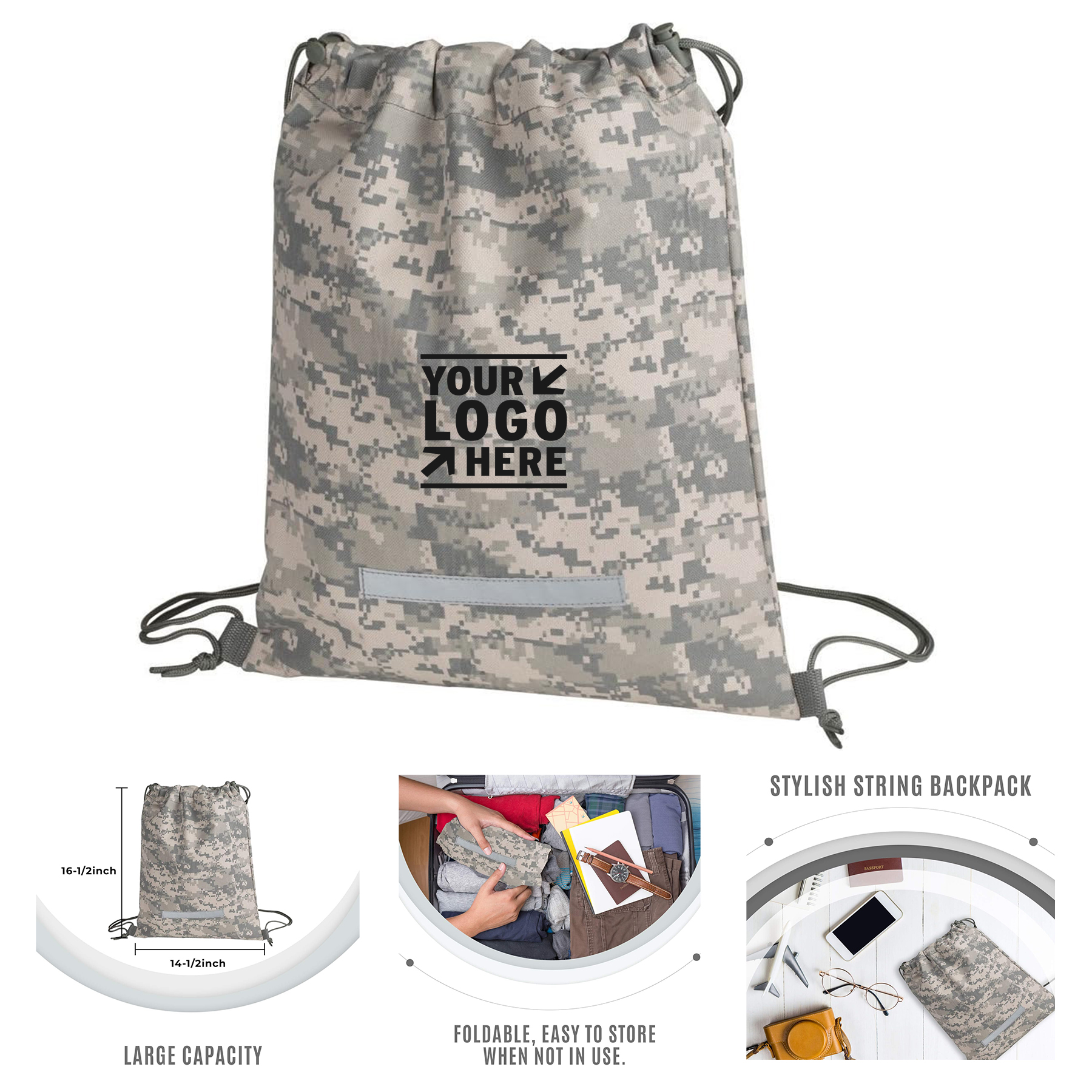 Outdoor Heavy Duty Drawstring Backpack Digital Camouflage Army Military Sack Bag 2