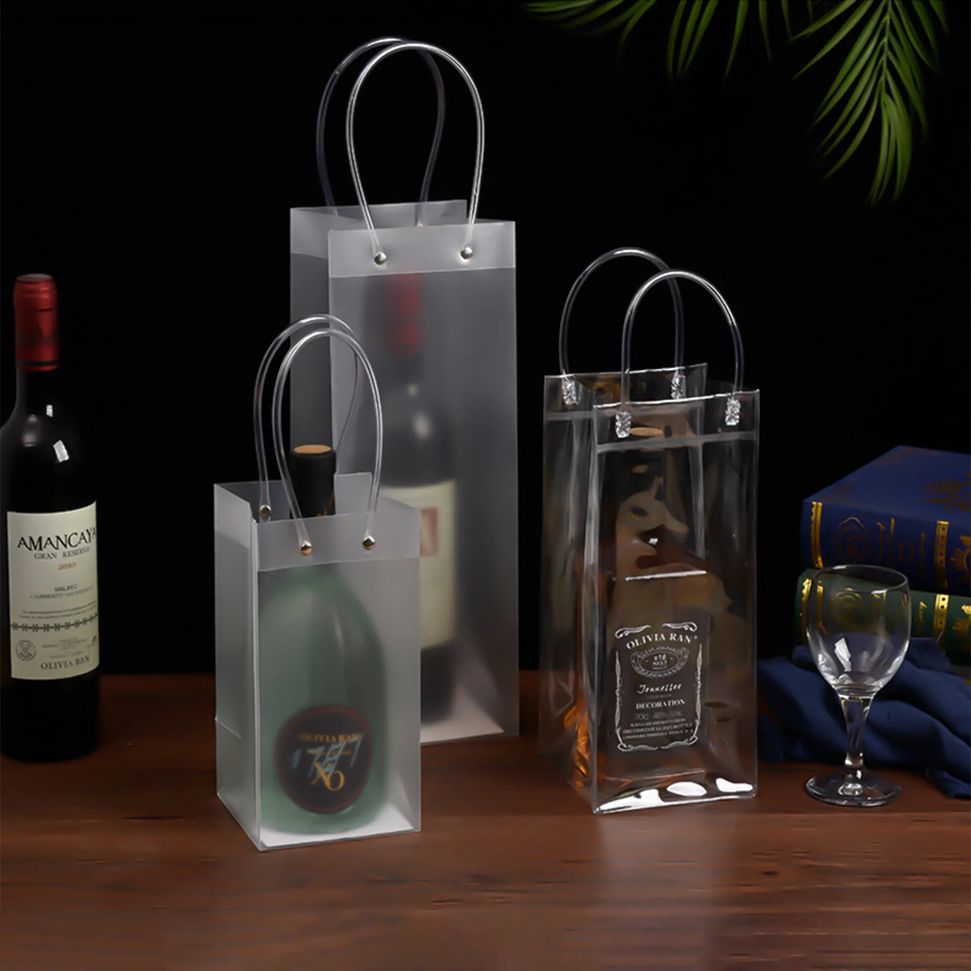 Clear PVC Wine Bottle Cooler Bag with Handles 8