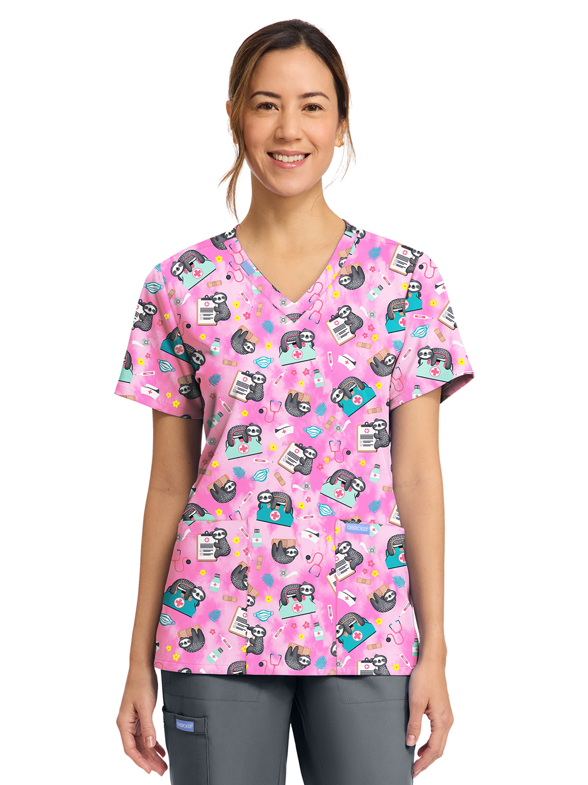 Cherokee - Genuine - Women's 2-Pocket Print V-Neck Scrub Top 6
