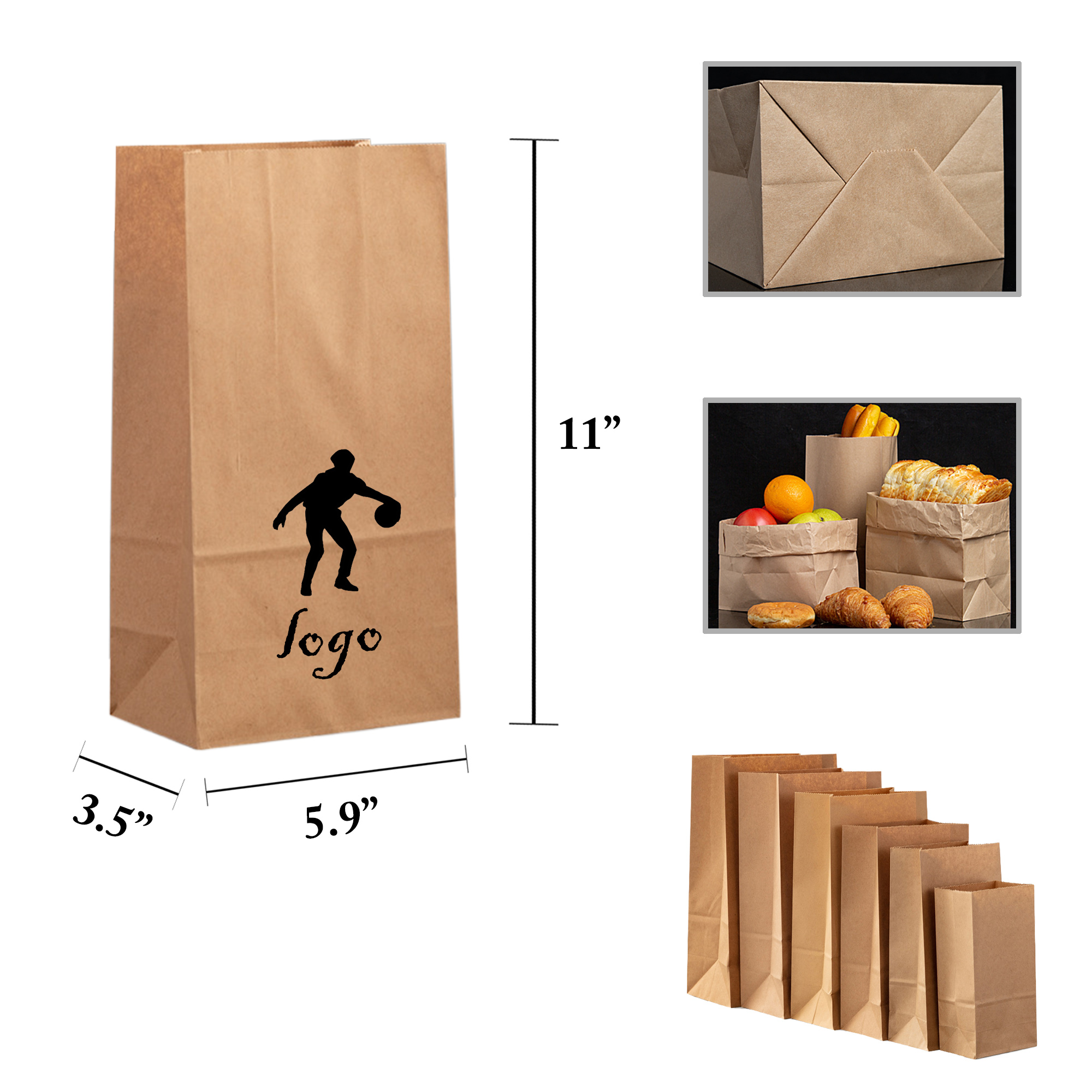 MOQ100 Kraft Paper Bread Packaging Bags Disposable 3