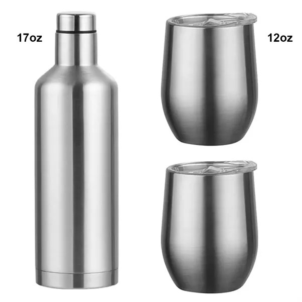 Luxury Stainless Steel Wine Gift Set 17oz. Bottle 12oz. Mugs 2