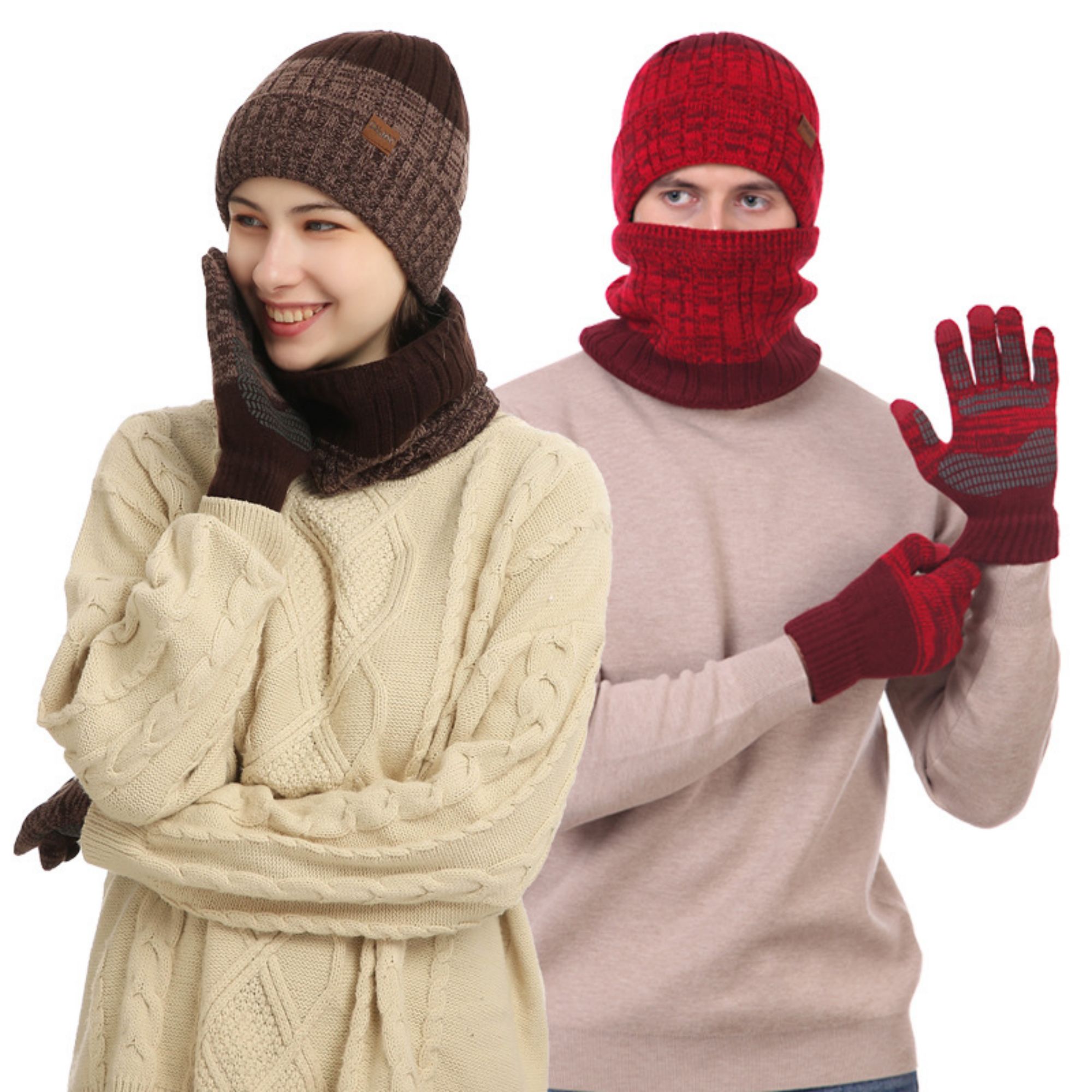 Winter Beanie Hat Glove Neck Gaiter Set 5