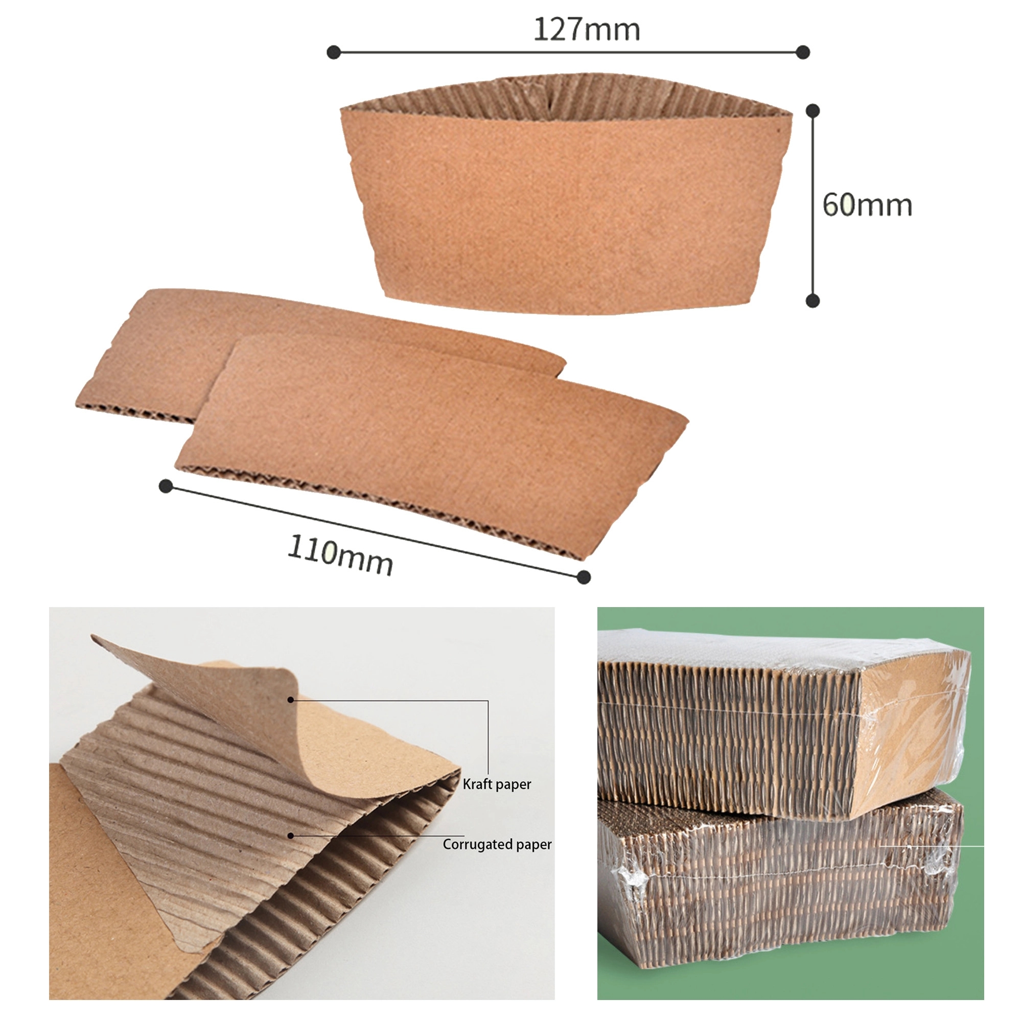 Non-slip Kraft Coffee Sleeve MOQ 1000 2
