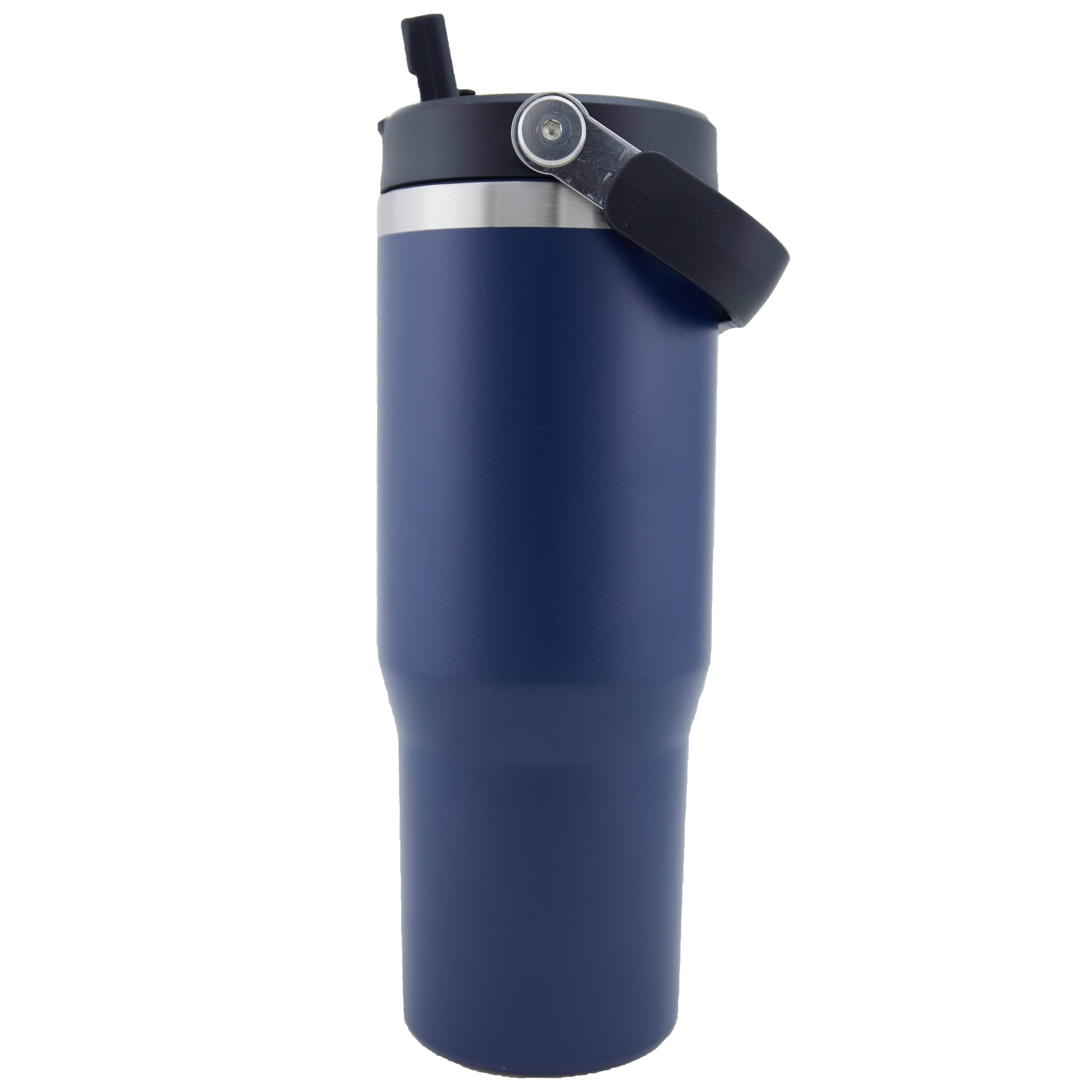 Scenesetter 30oz Double Wall Vacuum Insulated Thermos with Sip Straw and Carrying Handle Blue