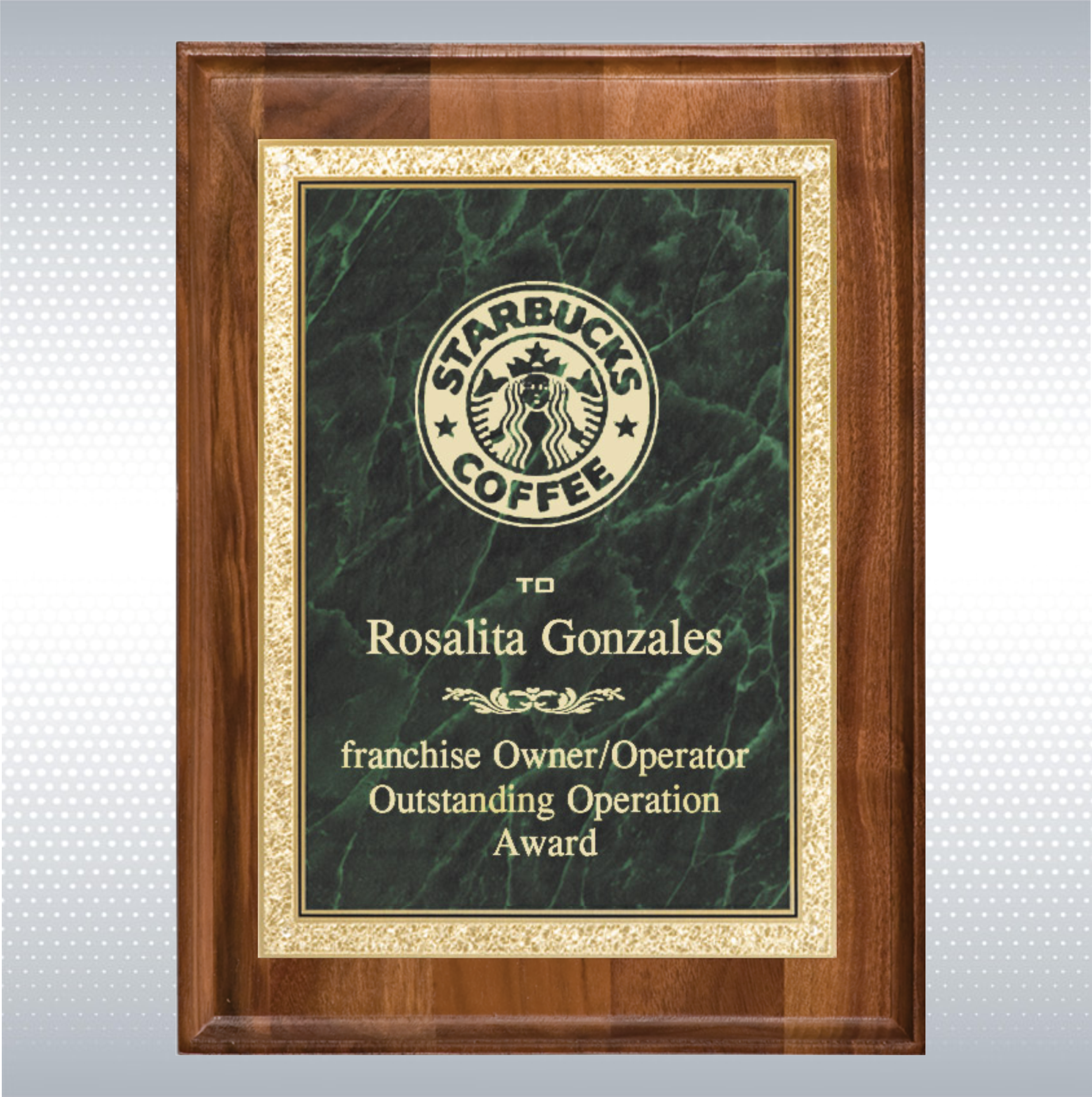 Walnut Rectangle Plaque w/Green Brass Engraving Plate (7" x 9") 6