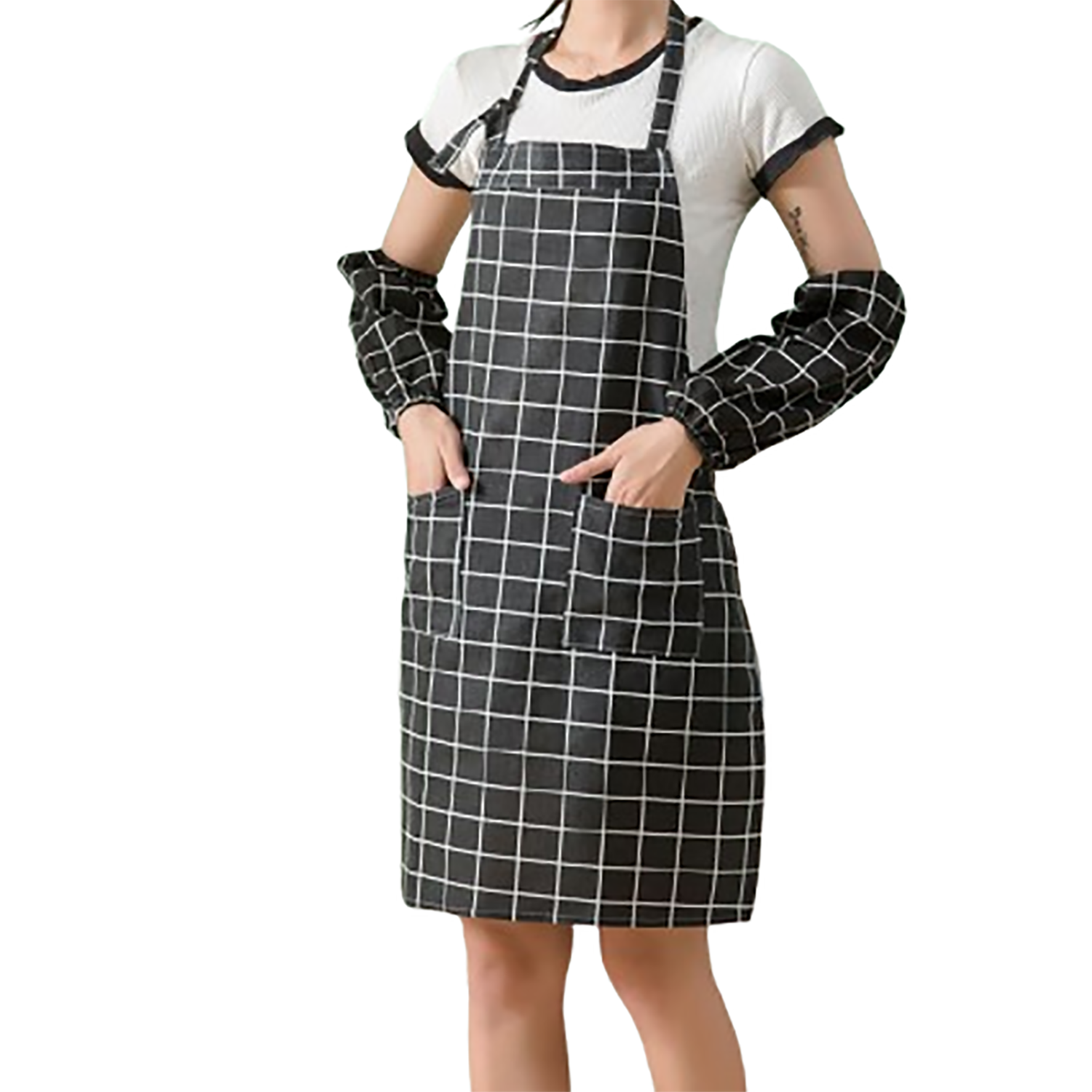 Cotton Linen Apron Set with Sleeve Covers 1