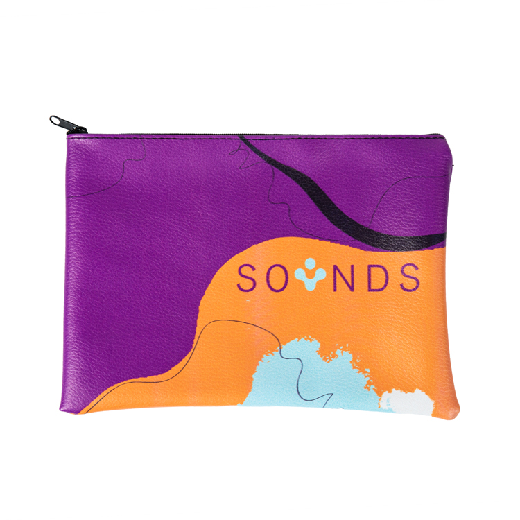 Medium Vegan Leather Flat Full Color Amenity Pouch, custom drawstring bag with logo imprint 2