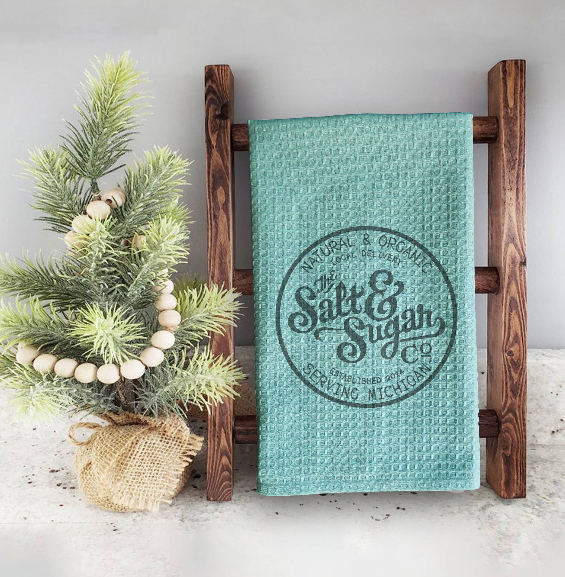 Mint Waffle Weave Kitchen Towel with Custom Print 3