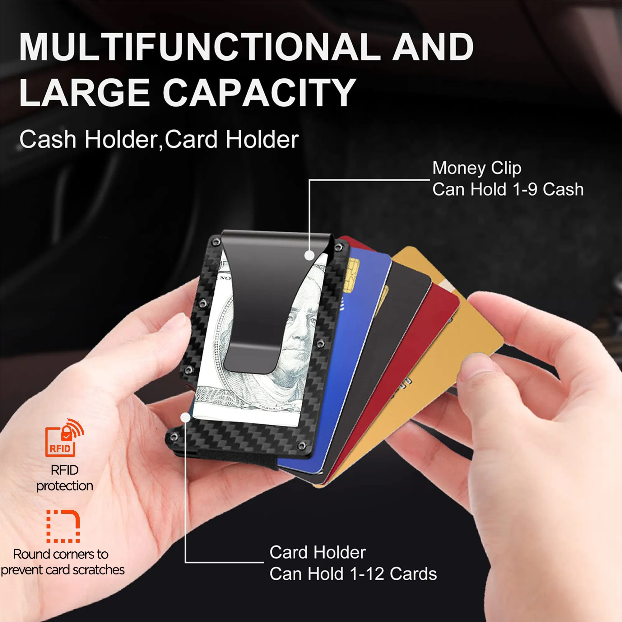Carbon Fiber Credit Card Holder with Money Clip 2