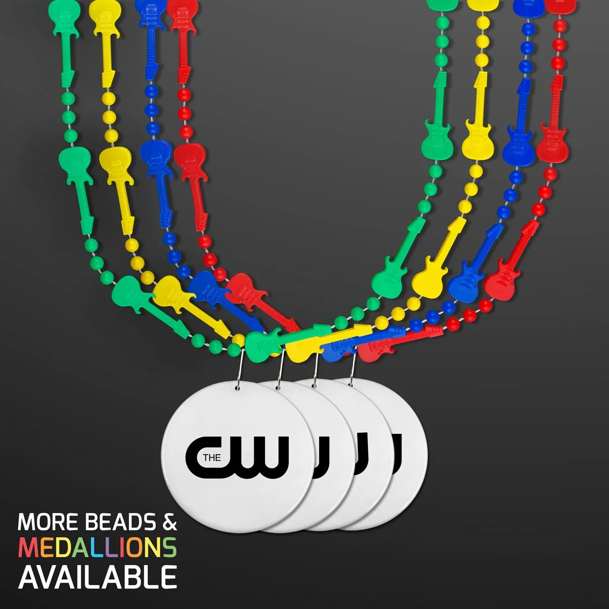 Rock Guitar Necklace Mardi Gras Beads with White Medallion 1