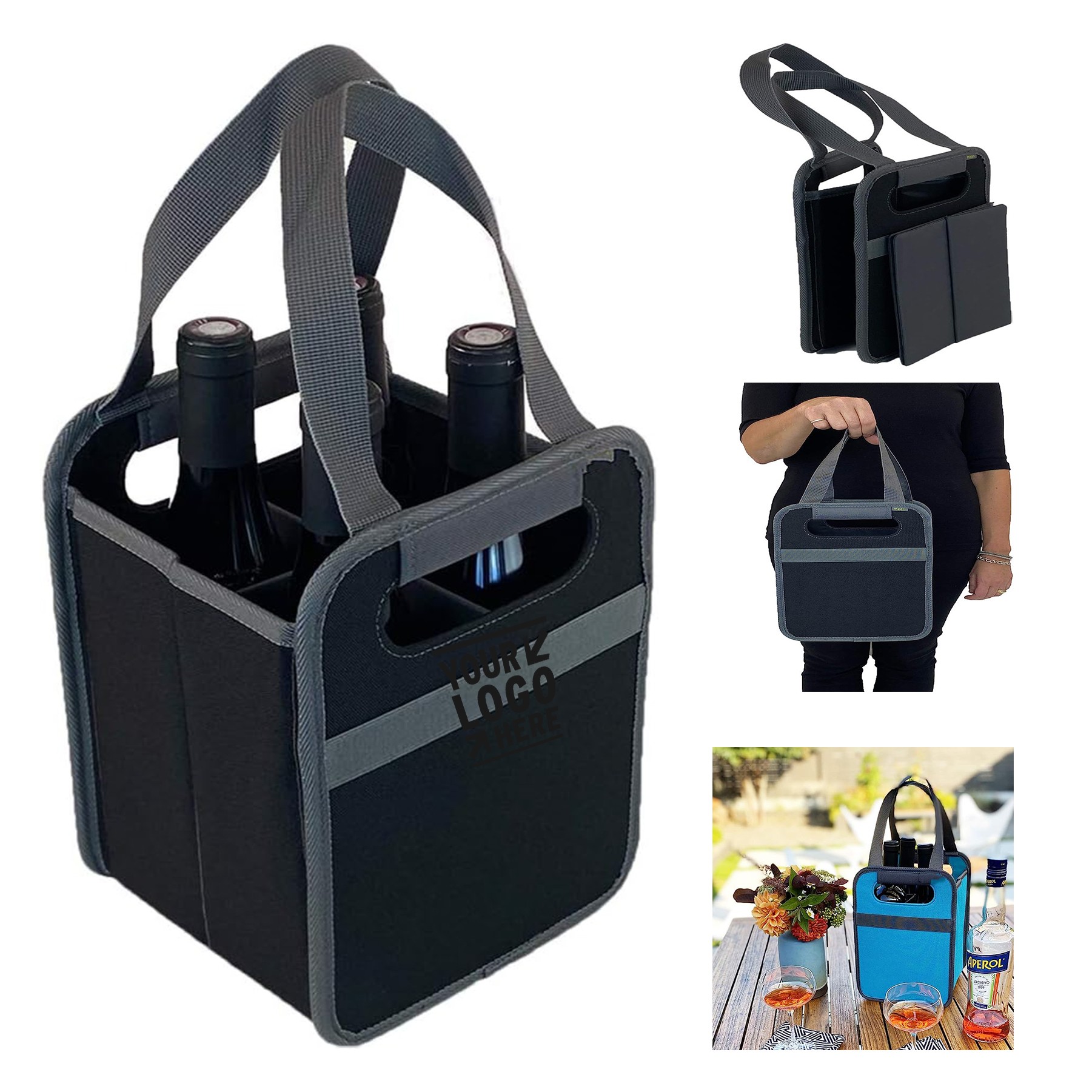 6.75 x 7.75 x 10.9 Inches 4-Bottle Wine Tote Bag 1