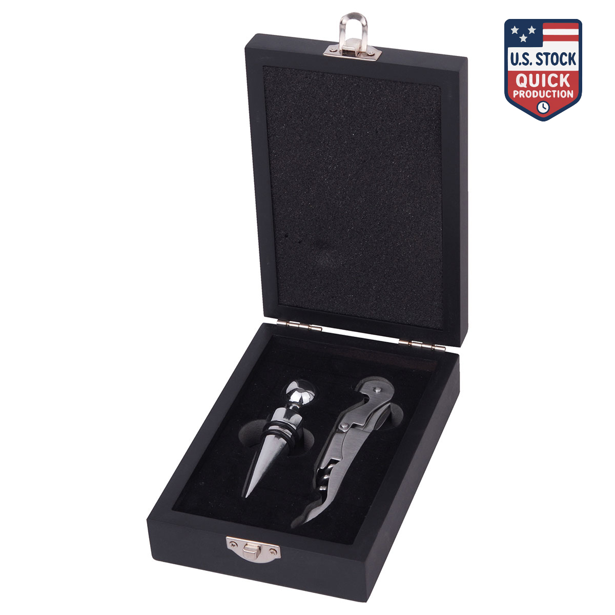 WineVault Veneto Wine Gift Set with Wine Opener, Stopper and Black Wooden Case 3