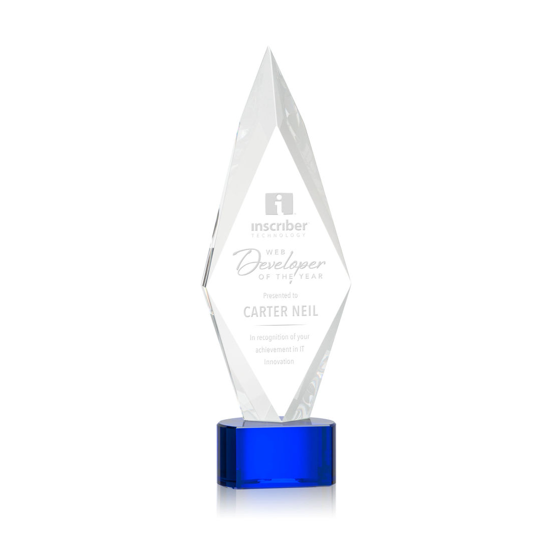 Manilow Award on Paragon Base - Blue, custom award with logo imprint 3