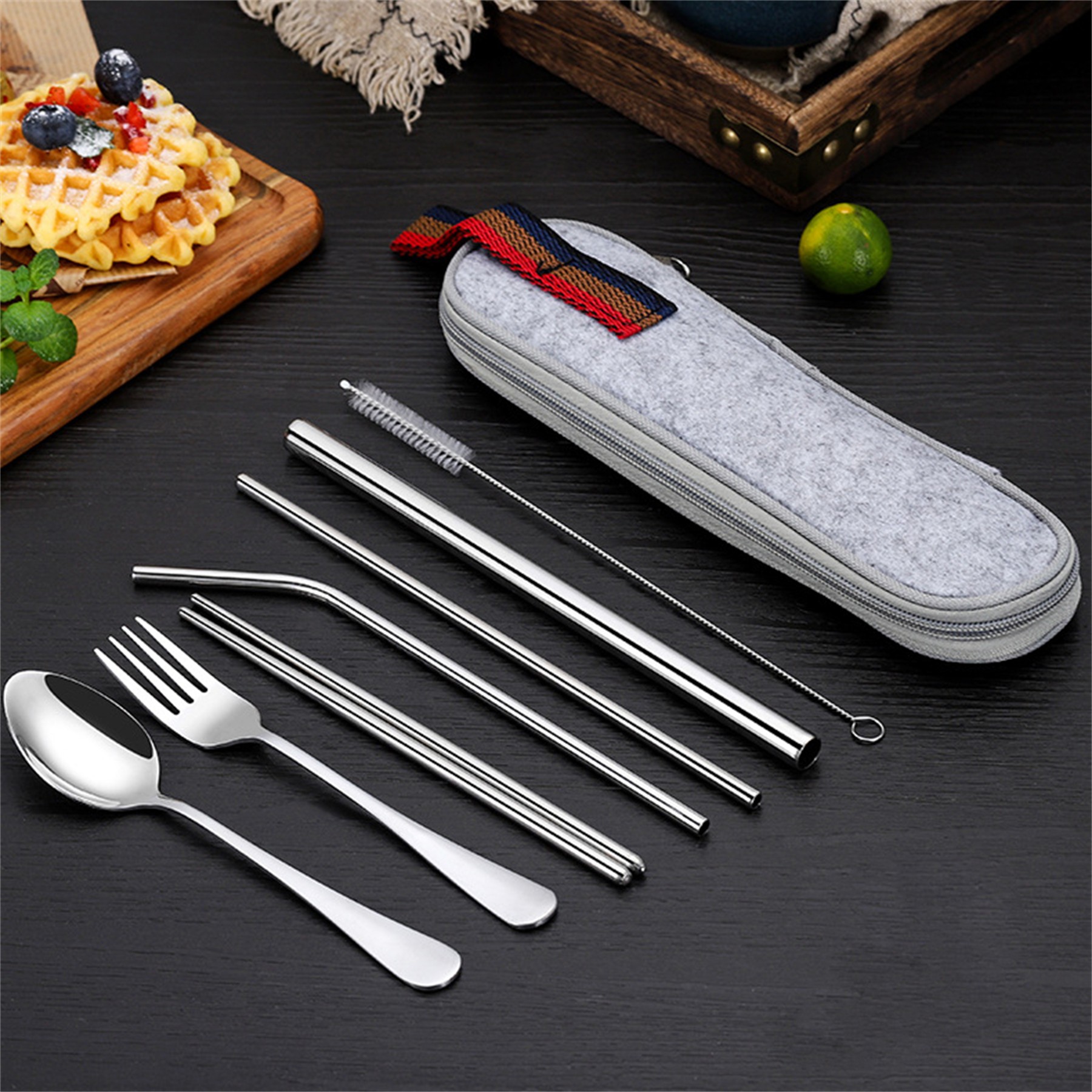 Stainless Steel Utensils With Straw Set Of 7 9