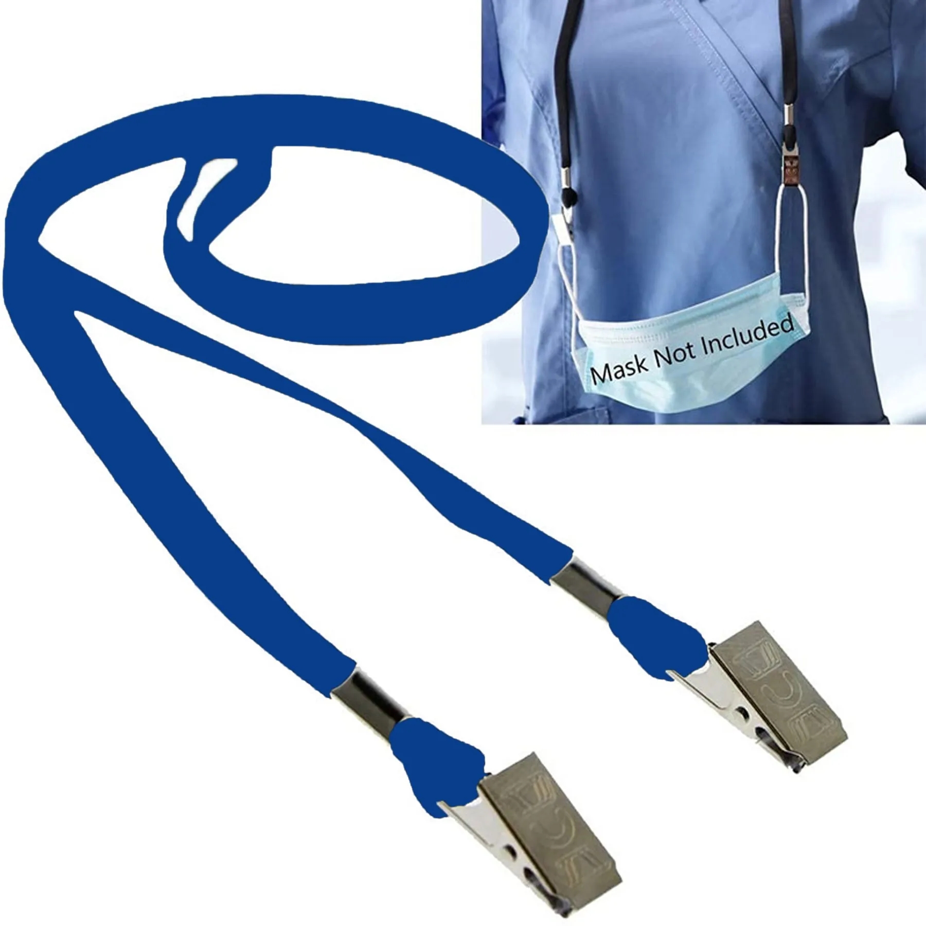 3/8" Lanyard/Mask Holder w/ 2 Bulldog Clips 3