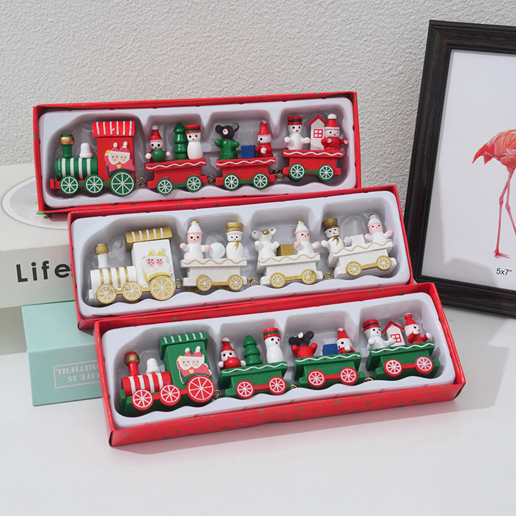 Festive Wooden Christmas Train Set Decor 1