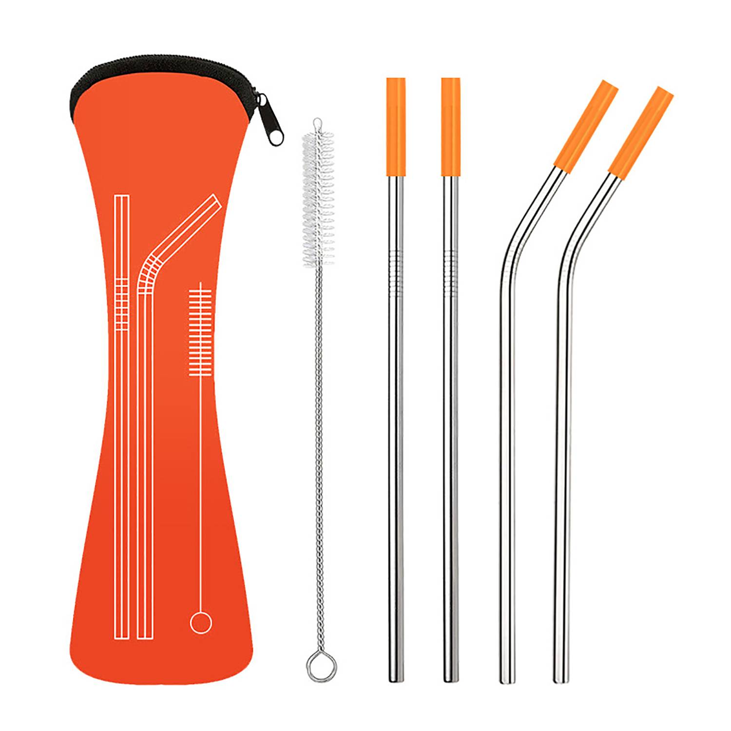 Silicone Tips Stainless Steel Straws Set w/ Bag 9