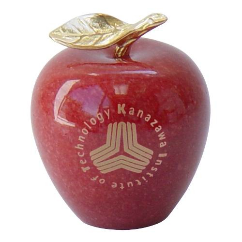 Solid Red Genuine Marble Apple Paperweight w/Gold-Plated Brass Leaf and Stem 2