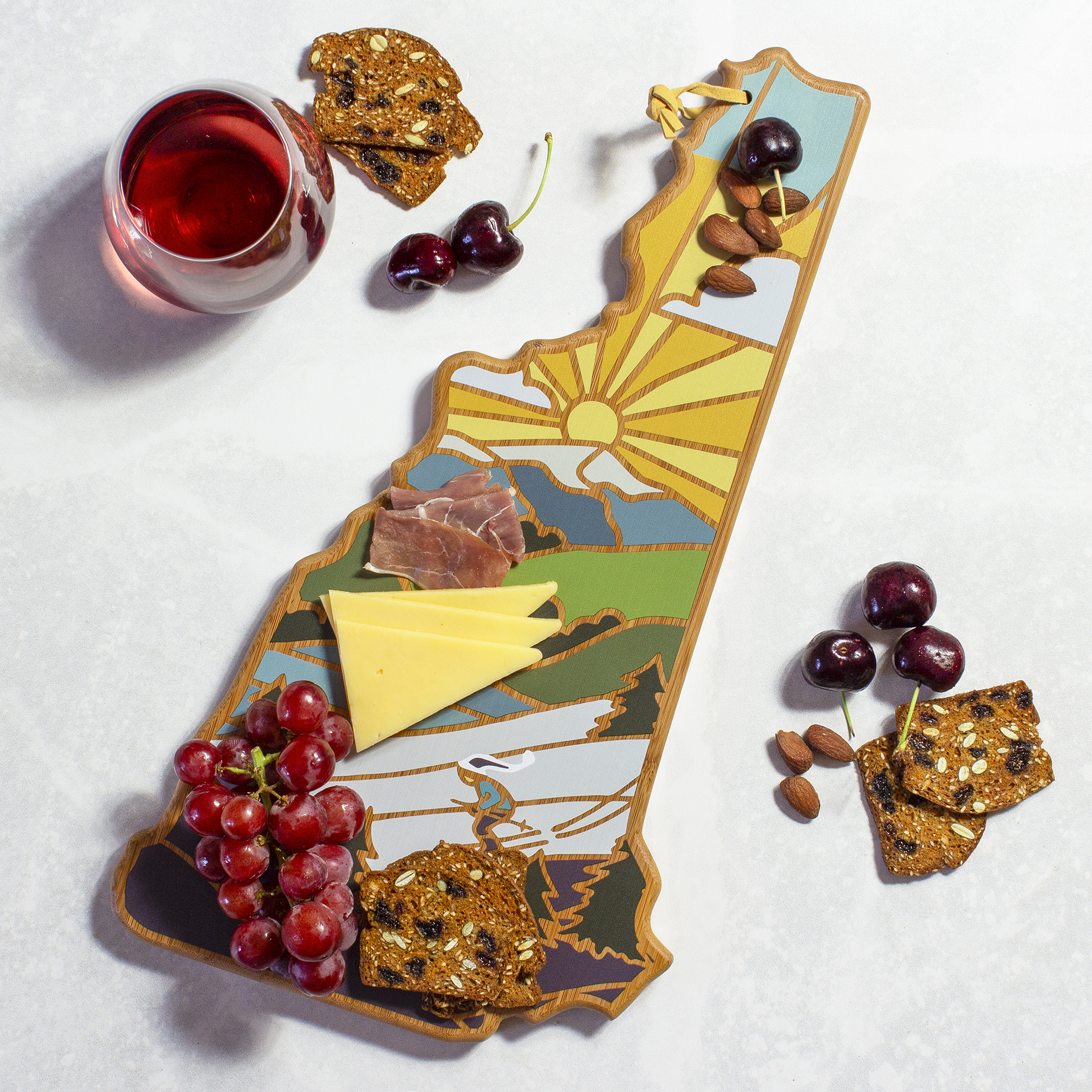 New Hampshire State Shaped Serving and Cutting Board with Artwork by Summer Stokes 4