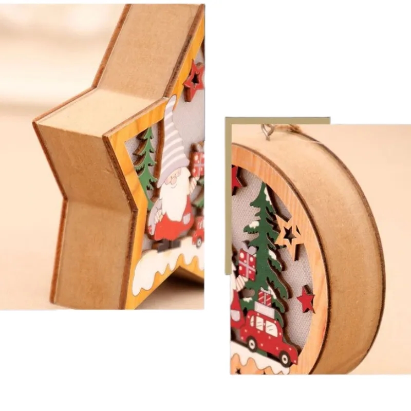 Christmas Ornaments LED Wood Star Round Luminous 6