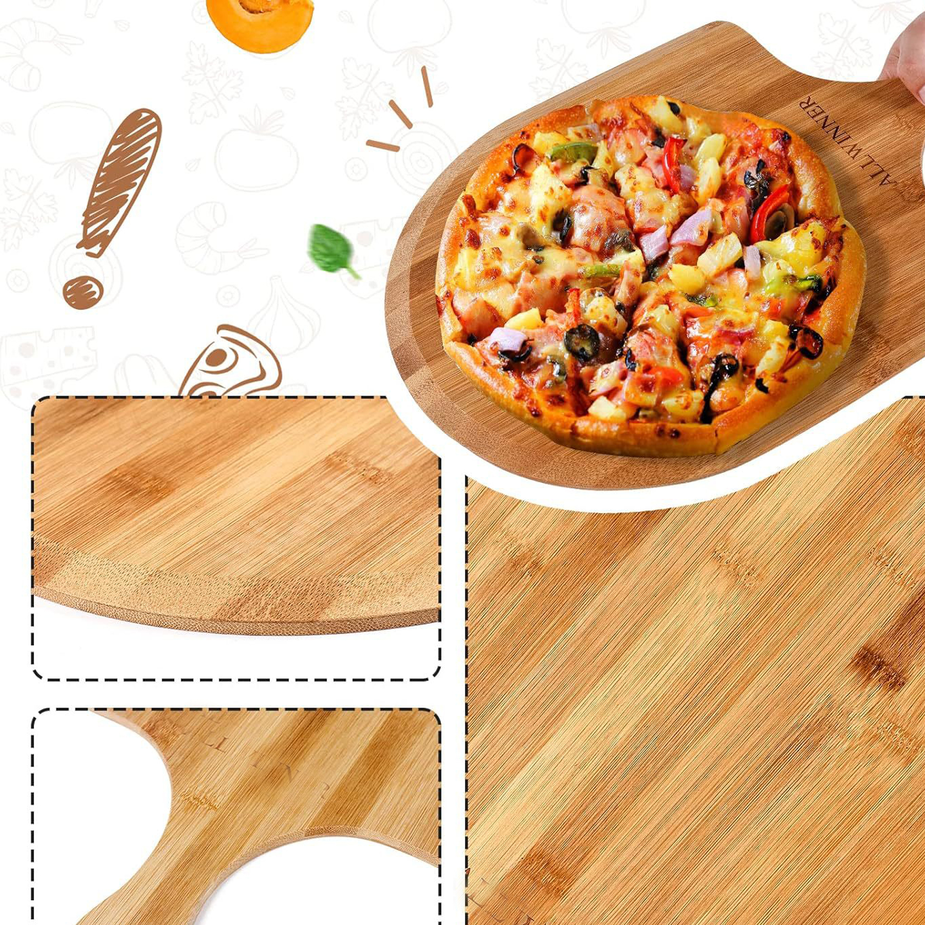 12" Bamboo Pizza Peel and Cutting Board 5