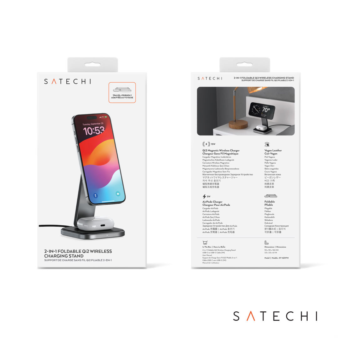SATECHI® 2-in-1 Foldable Qi2 Wireless Charging Stand 7