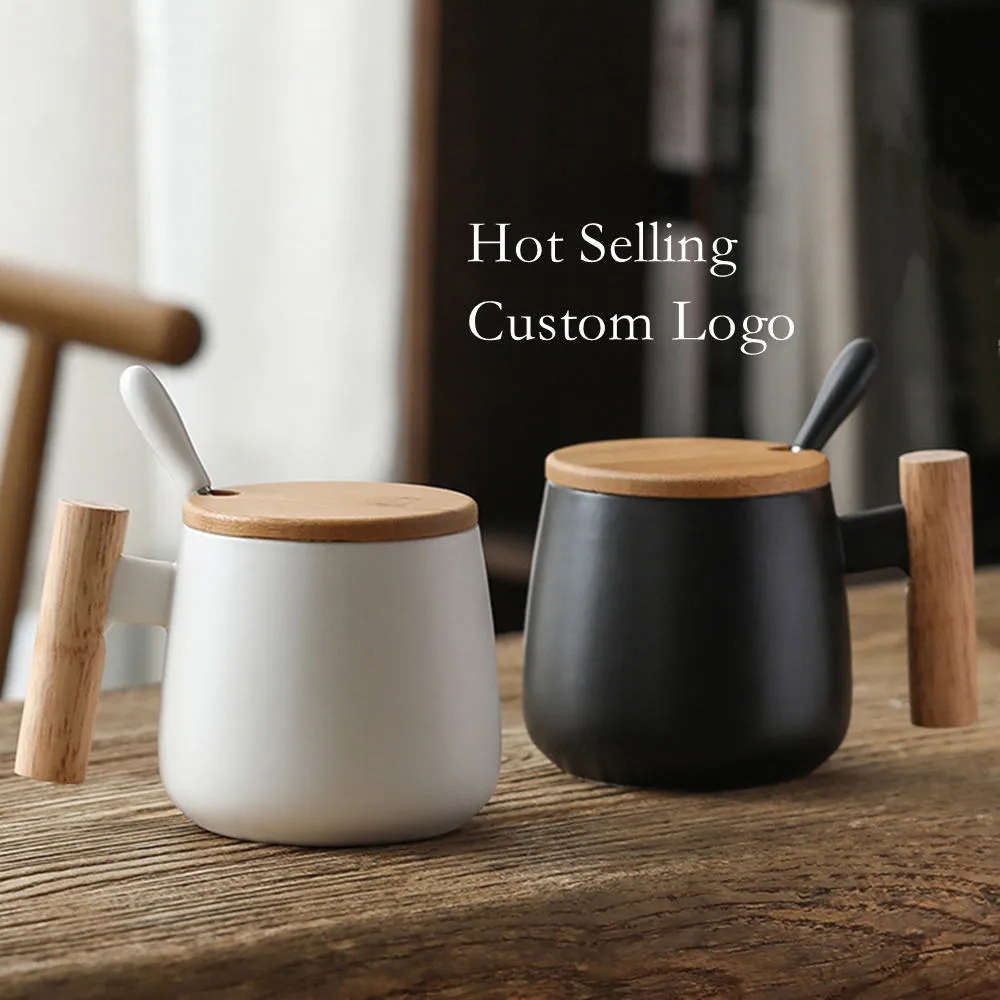 Ceramic Coffee Mug with Wooden Lid 12 oz Capacity 6