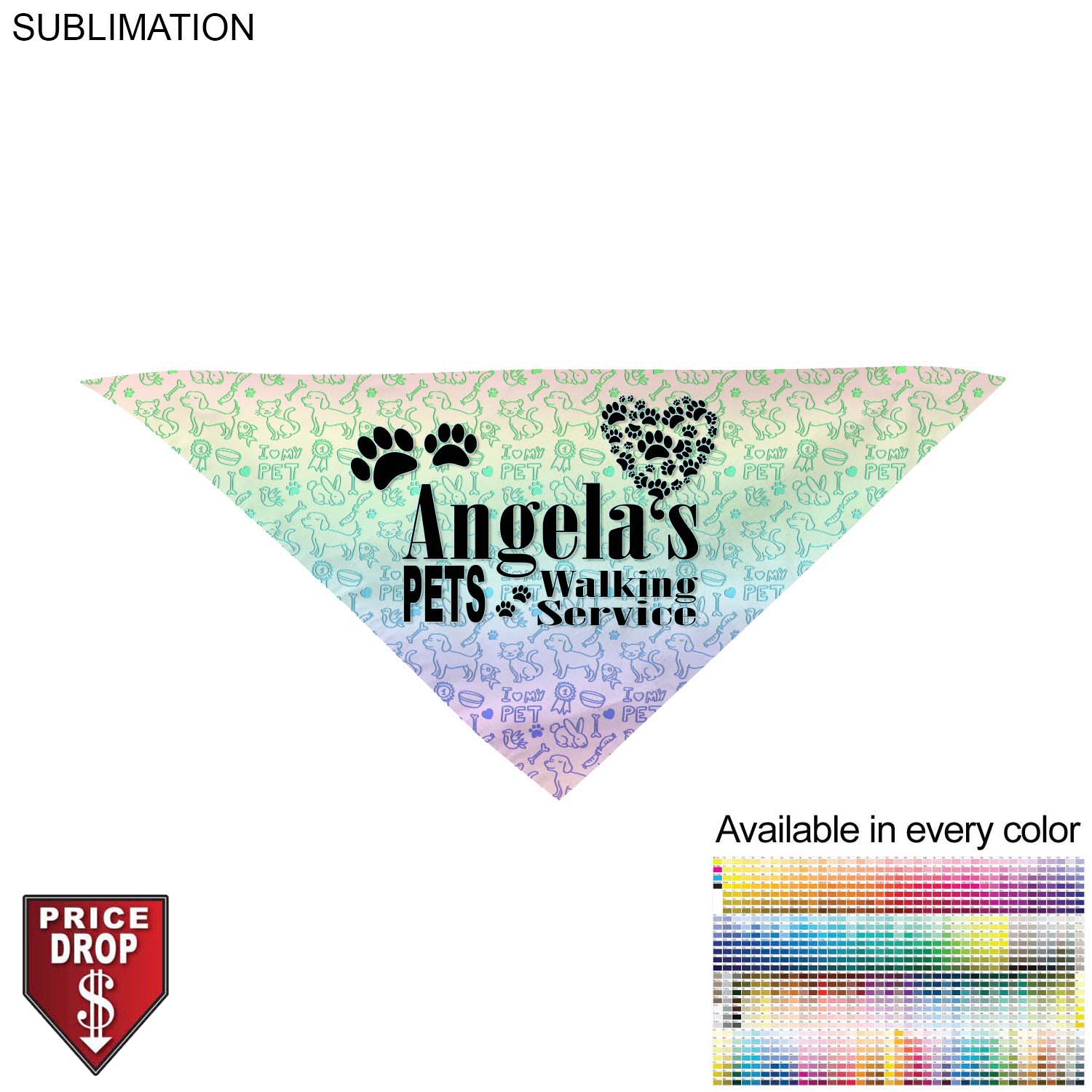 Medium Dog Bandana, 19x19x27, Stitched Edges, Sublimated Edge to Edge (Decorated in Canada) 6