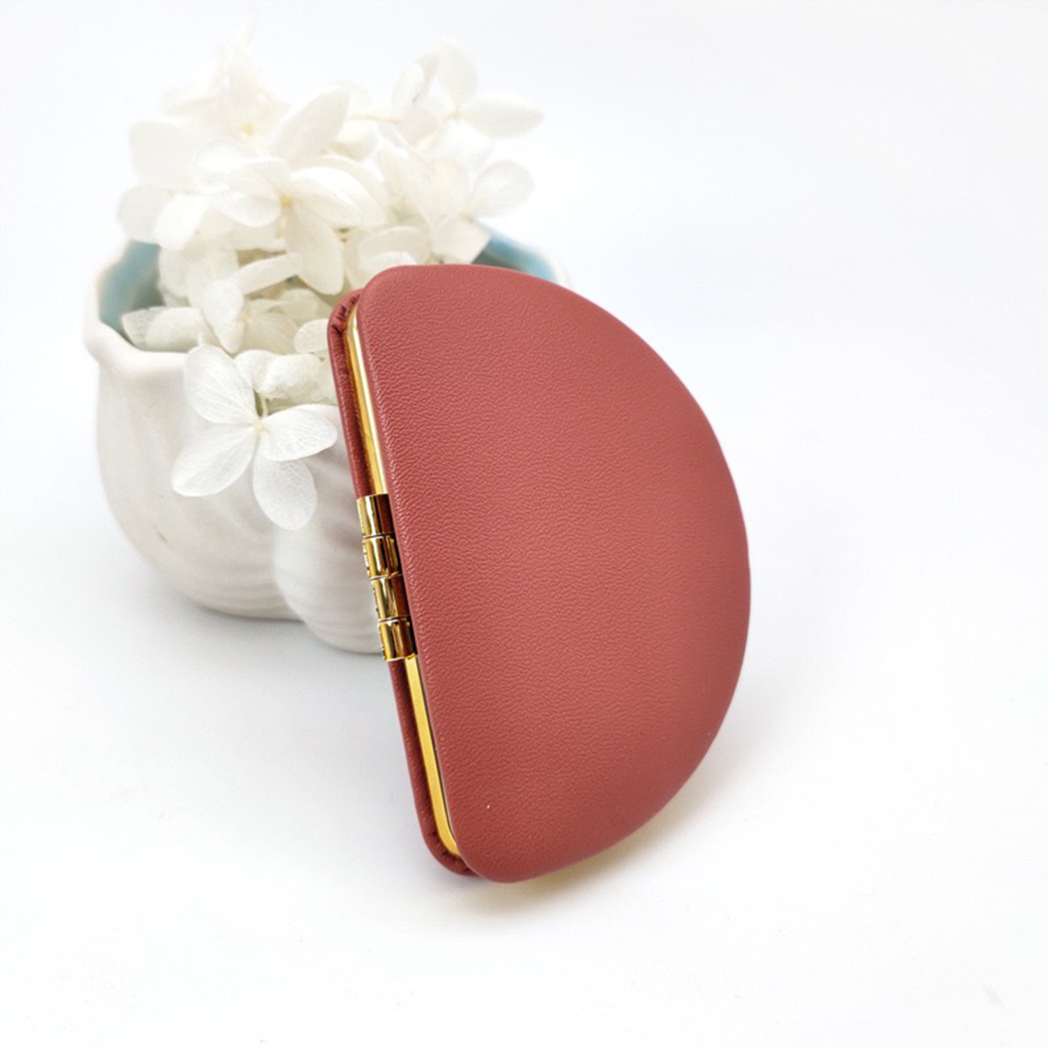 foldable oval magnifying Makeup PU Leather vanity Mirror 11