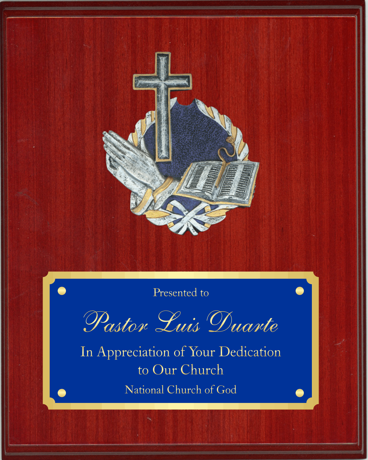 High Gloss Mahogany Finish Plaque With Half Plate And Plaque Mount 2