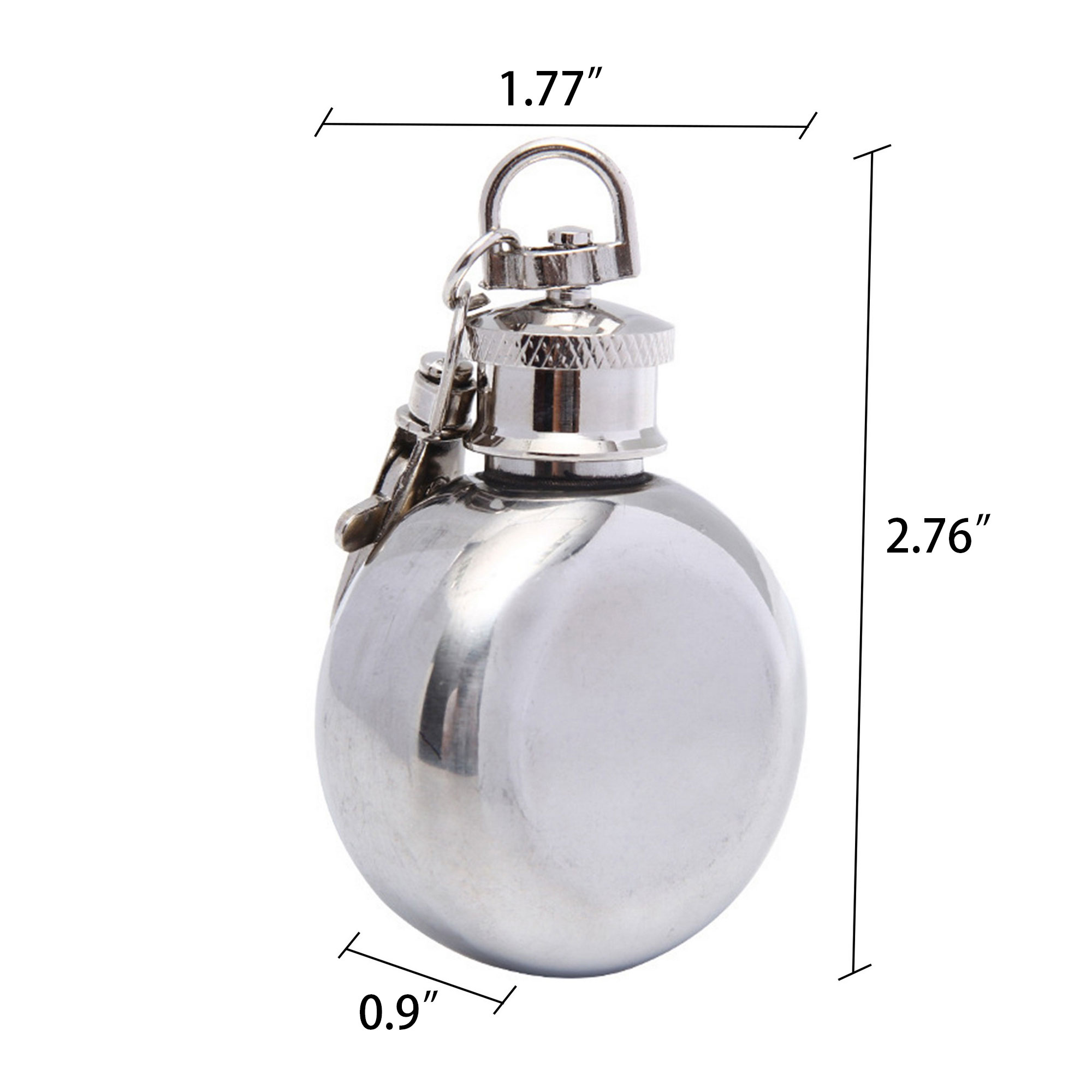 1oz Round Stainless Steel Hip Flask Keychain 2
