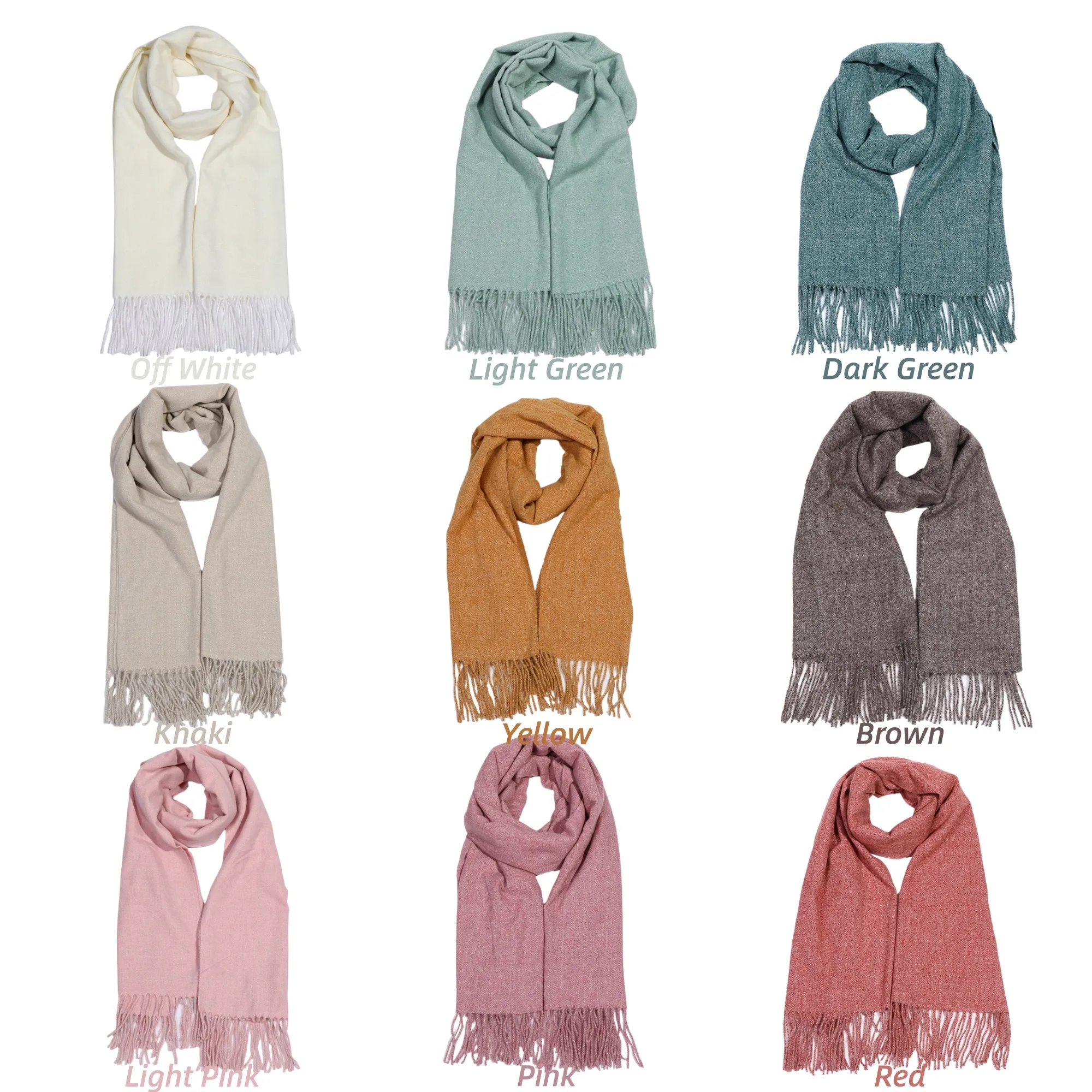Faux Cashmere Solid Color Tassel Scarf 4