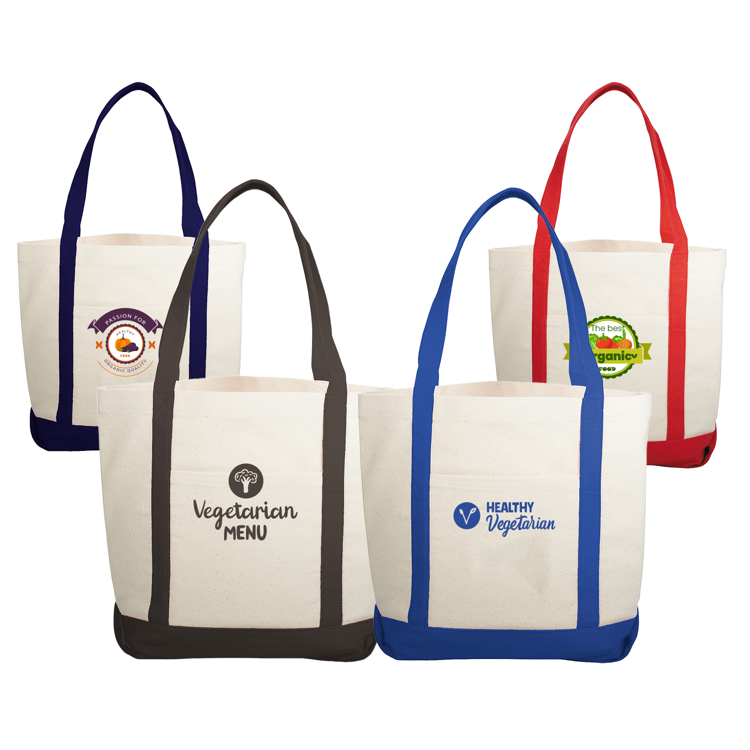 10 oz. Cotton Canvas Boat Tote Bags Front Pocket, Color Contrasting Handle W/ Gusset (12.25" x 14.75" x 5") 1