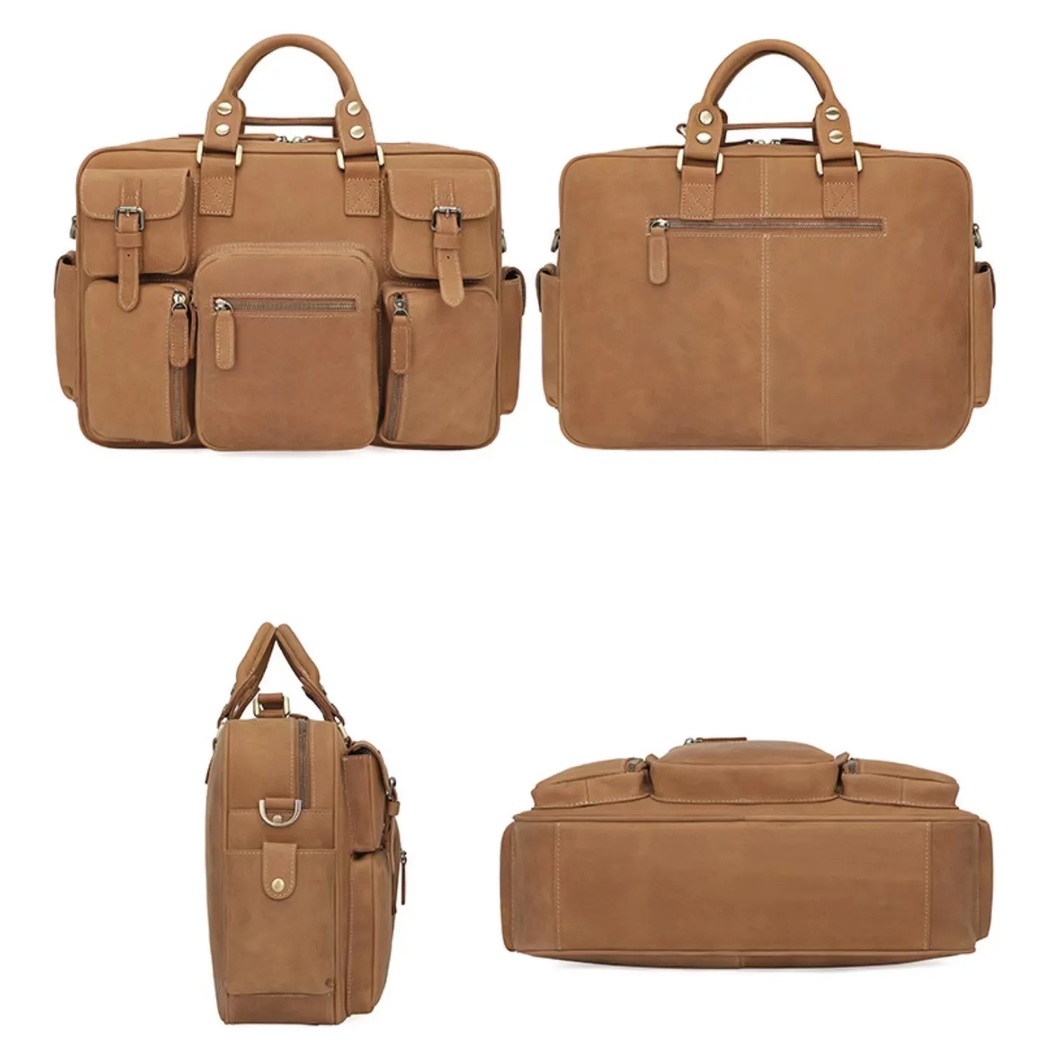 Custom Vintage Genuine Cowhide Briefcase Messenger Bag 2