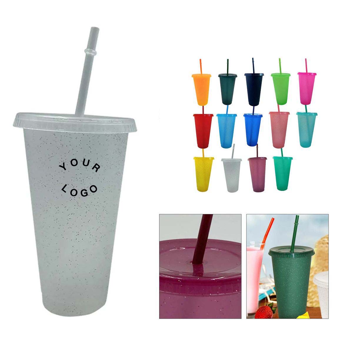 Reusable Sparkle Straw Cup 24oz for Drinks 6