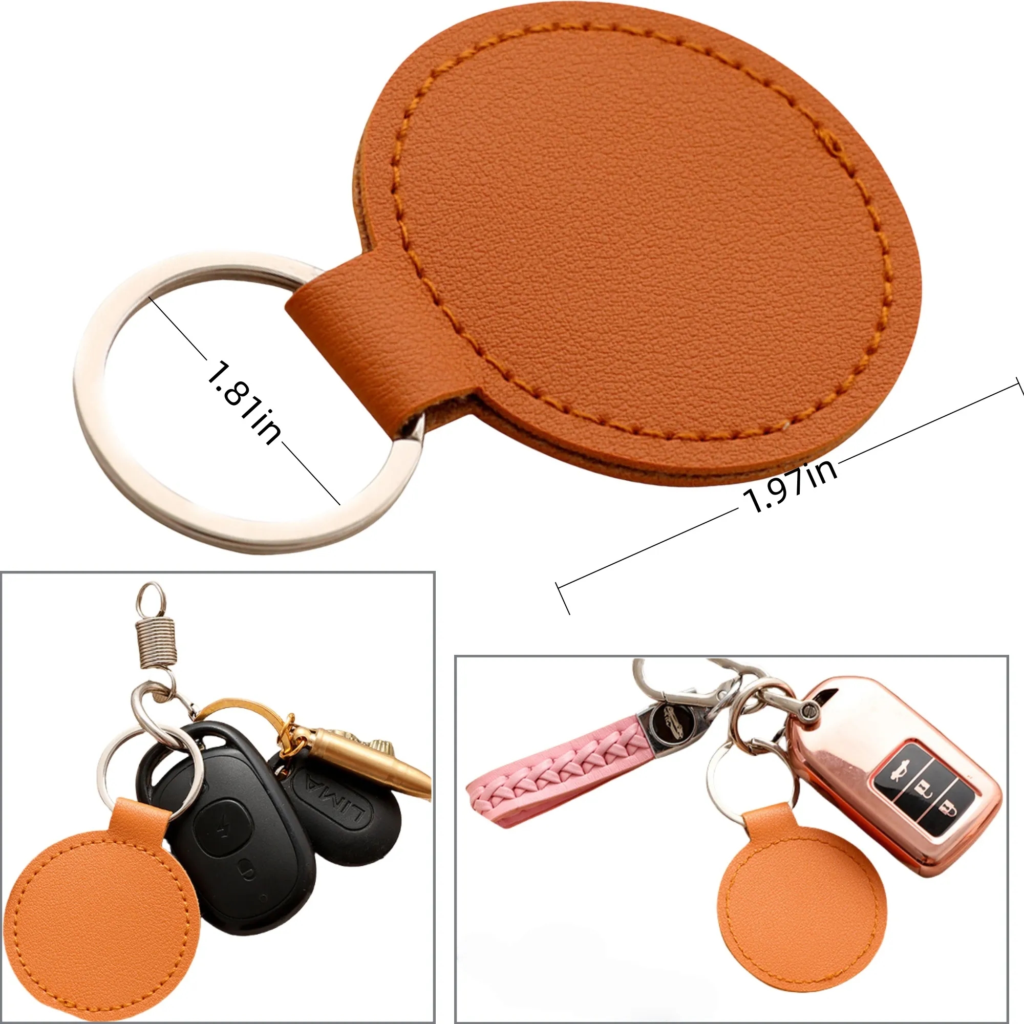Custom Round PU Leather Keychain 1