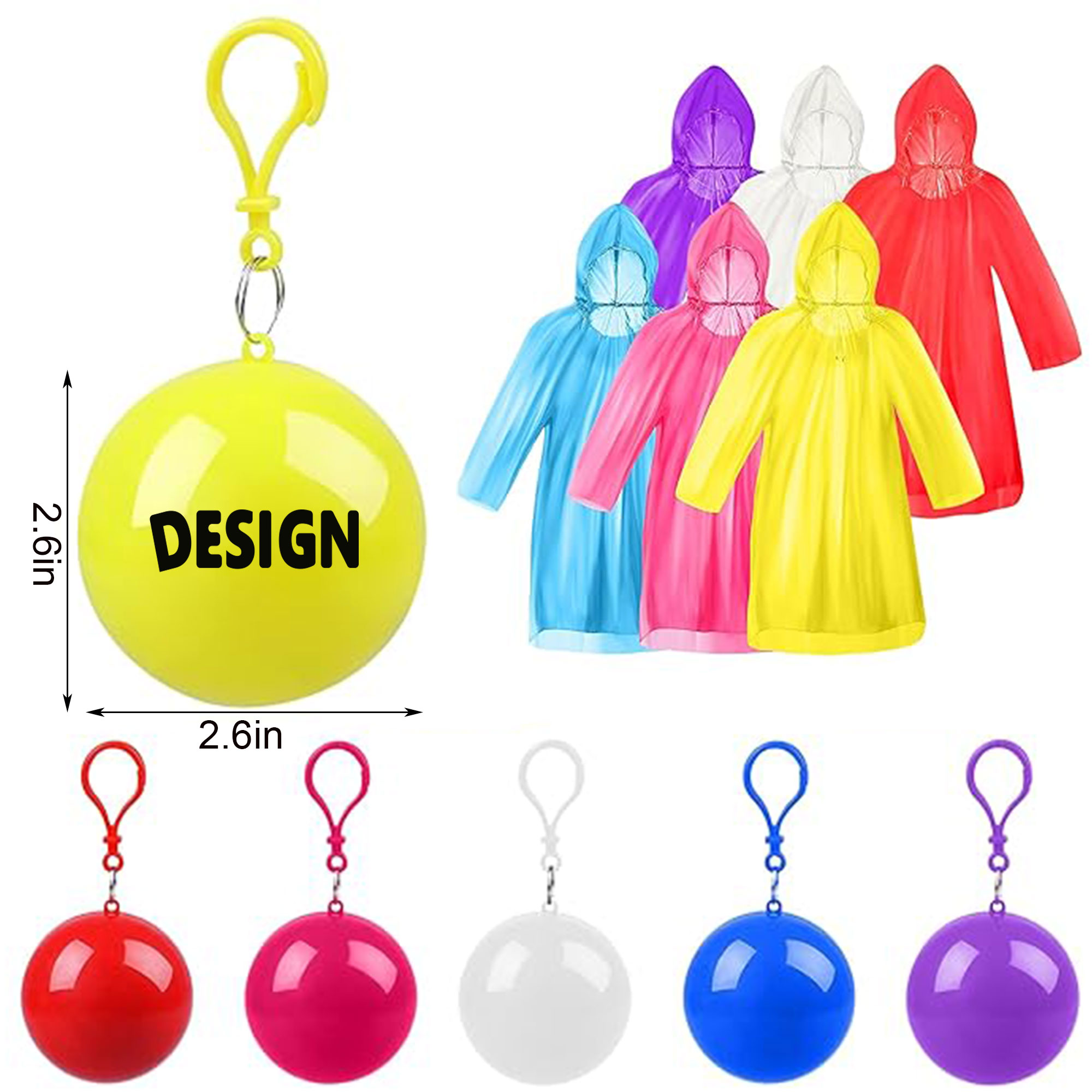 Disposable Emergency Rain Ponchos In Keychain Ball 2
