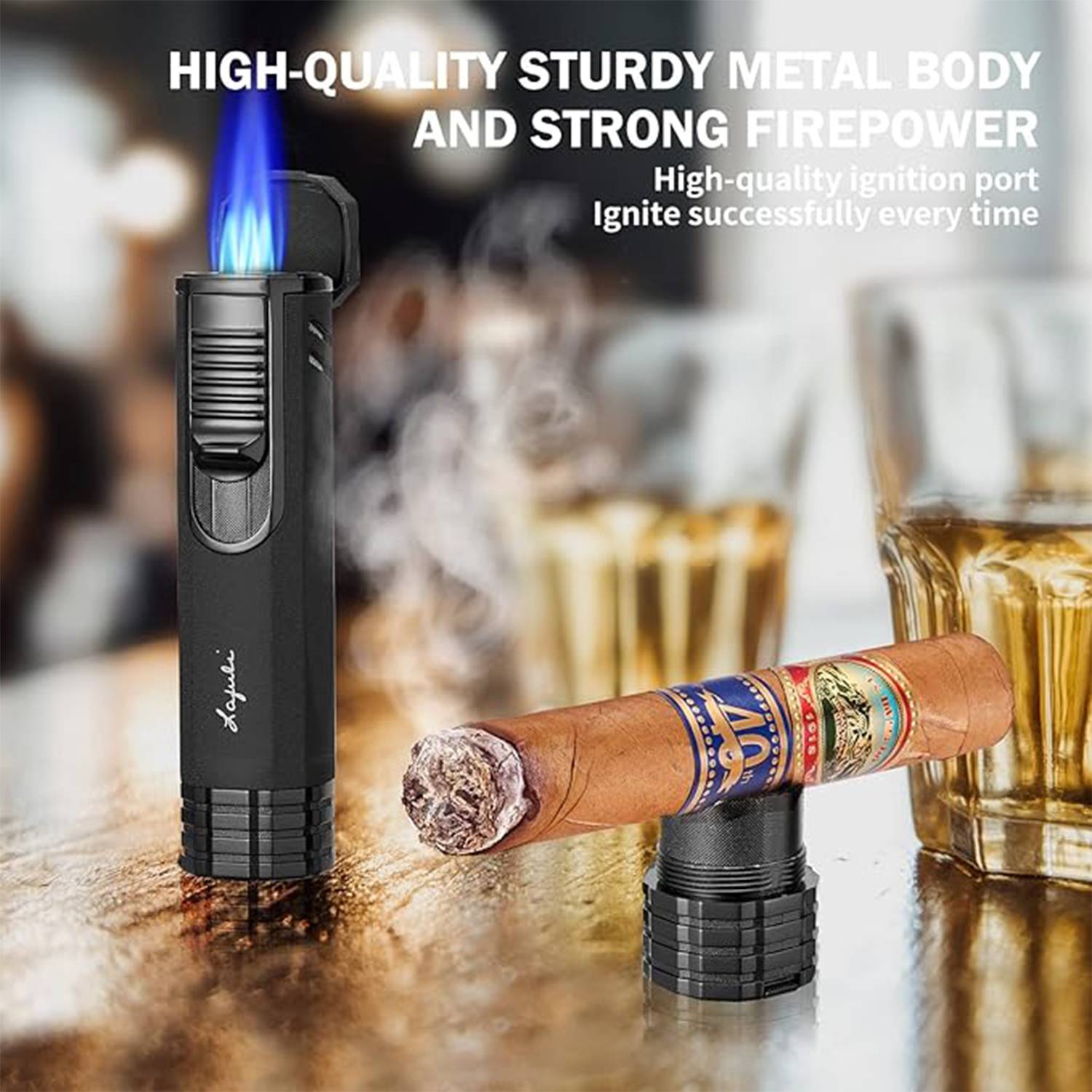 Triple Jet Flame Cigar Lighter with Punch Draw Enhancer 9
