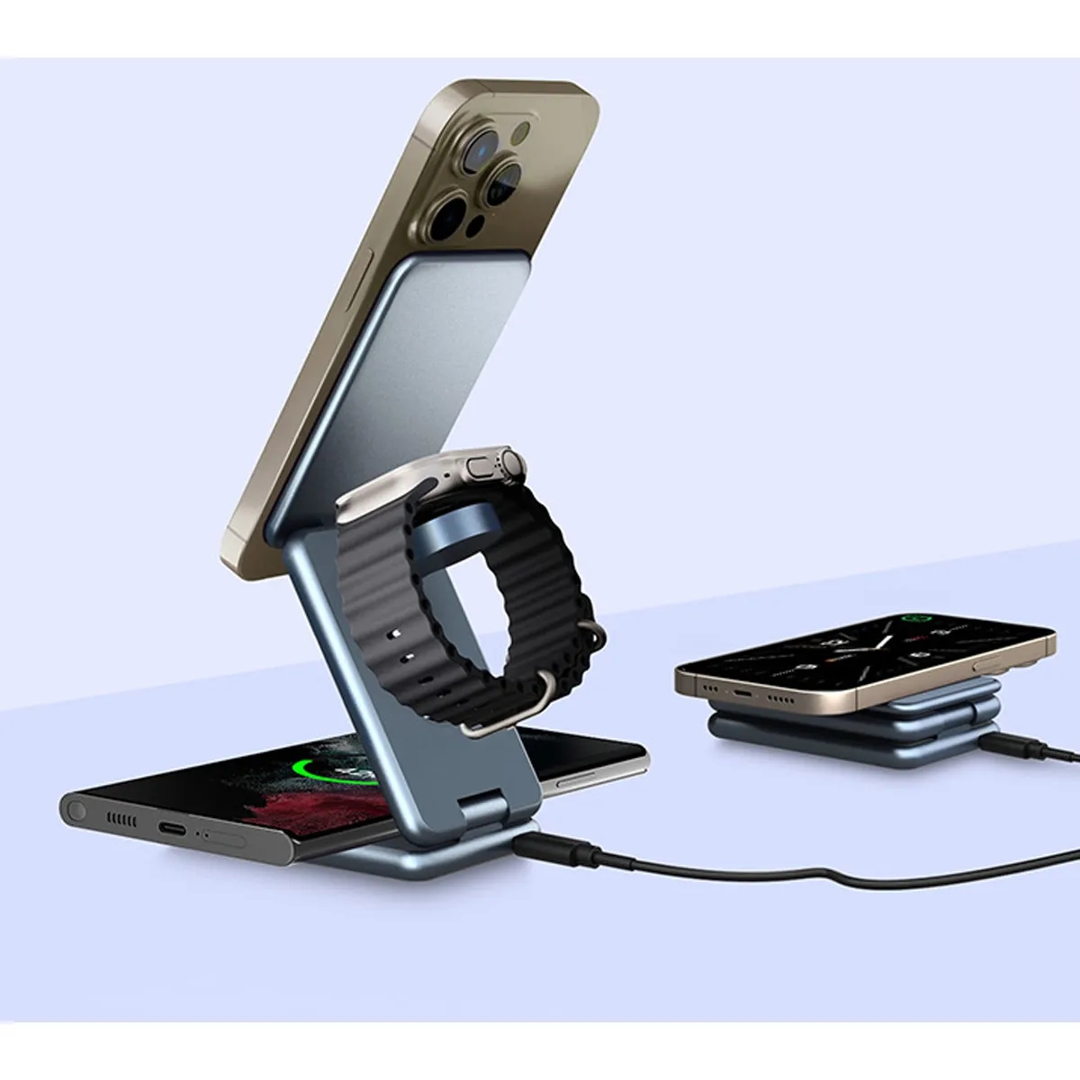Foldable Wireless 3in1 Charger Works Multiple Apple Devices 4