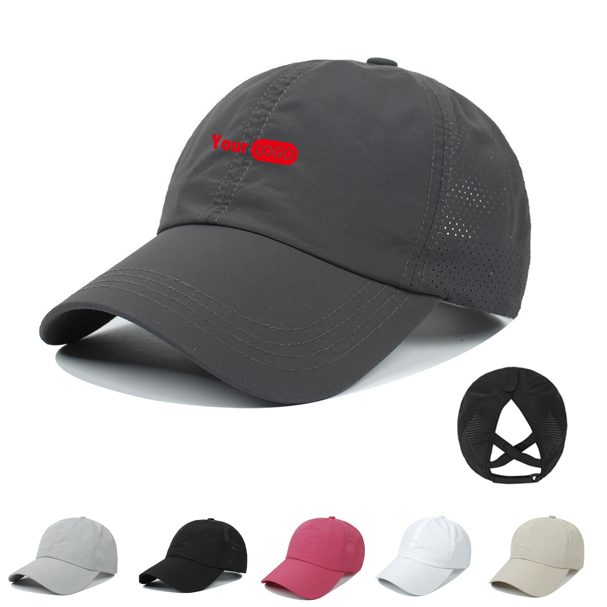 Adjustable Cotton-Mesh Baseball Cap - Breathable, High Ponytail Design 2