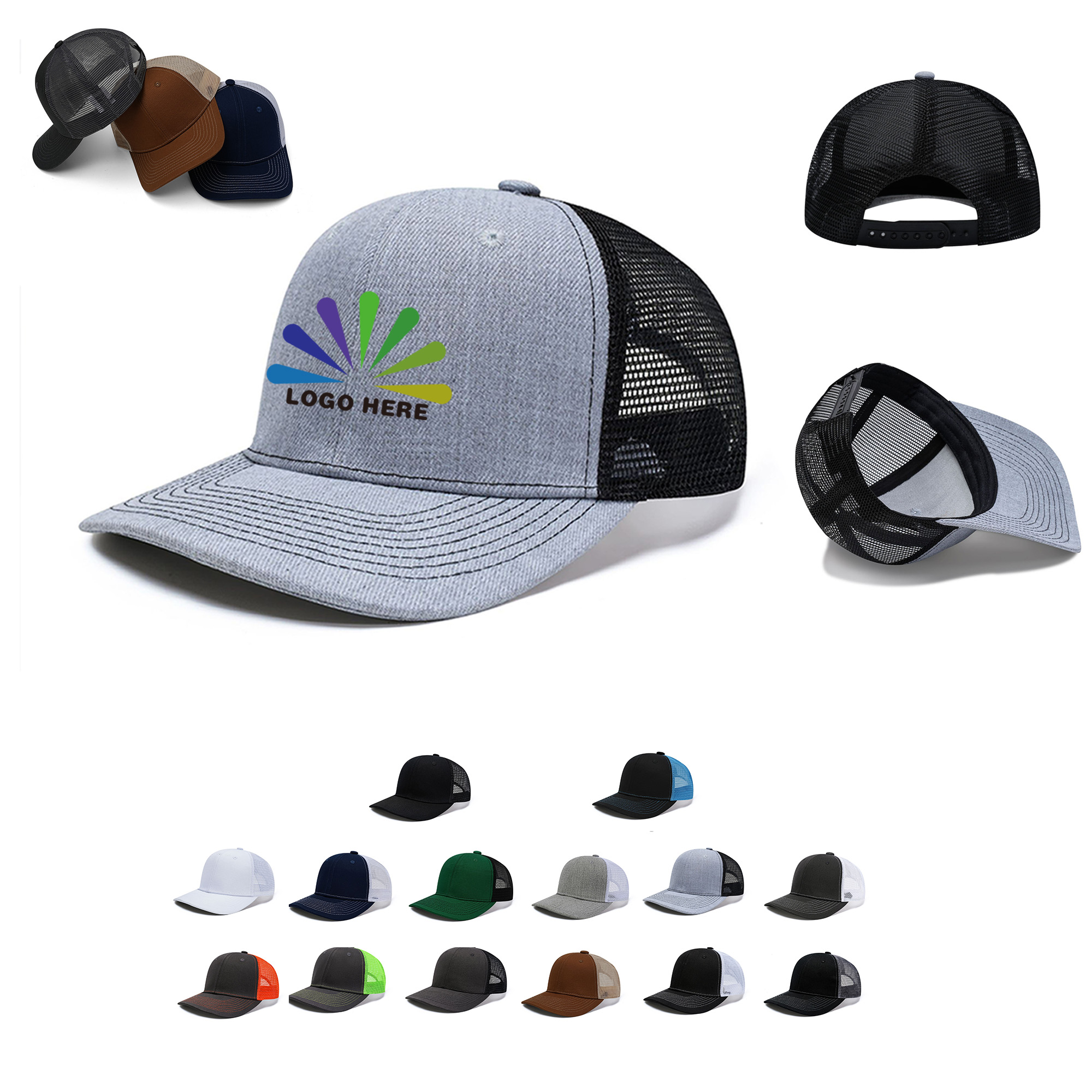 MOQ50 Poly Cotton Twill Trucker Hat Soft Mesh Snapback Cap 6